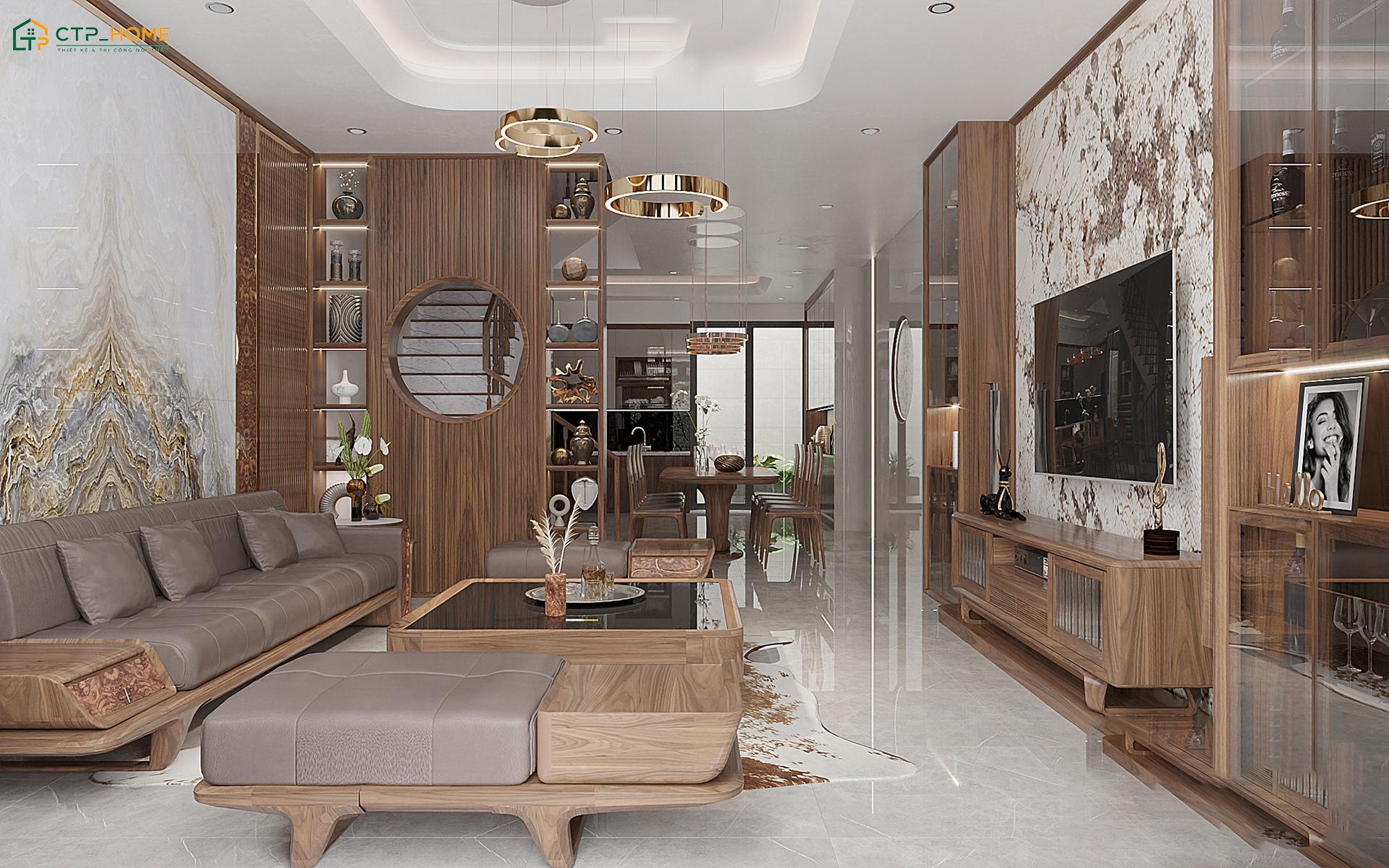 Mẫu phòng thờ liền phòng khách nhà cấp 4 được bố trí gọn gàng giúp đảm bảo sự trang nghiêm