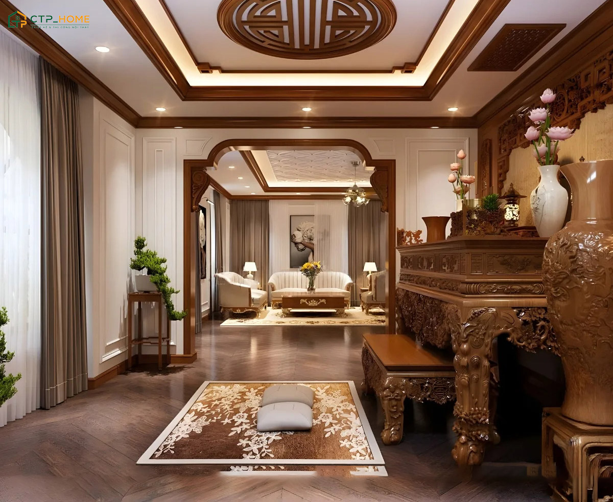 Sử dụng vách ngăn hoặc cửa lùa để phân chia khu vực thờ cúng và không gian tiếp khách