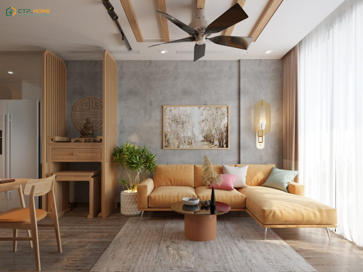 Khi thiết kế phòng khách kết hợp phòng thờ phải đảm bảo đồ lễ được sắp xếp gọn gàng