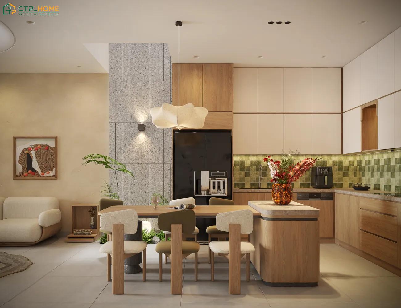 Sử dụng giếng trời kết hợp tiểu cảnh giúp mang đến một không gian gần gũi với thiên nhiên