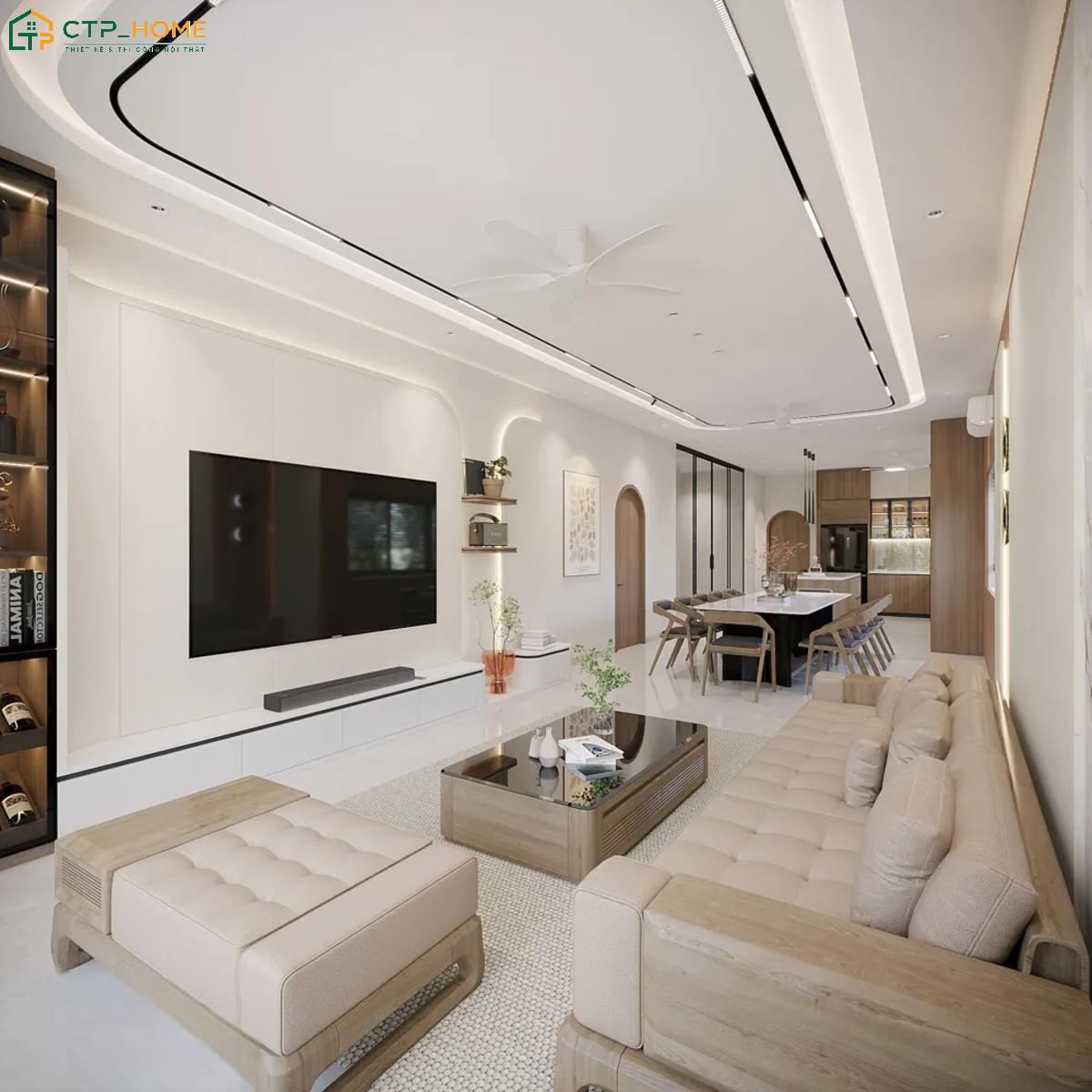 Khi bố trí phòng khách kết hợp bếp thì cần đảm bảo ánh sáng được phân bổ đồng đều cho cả hai khu vực