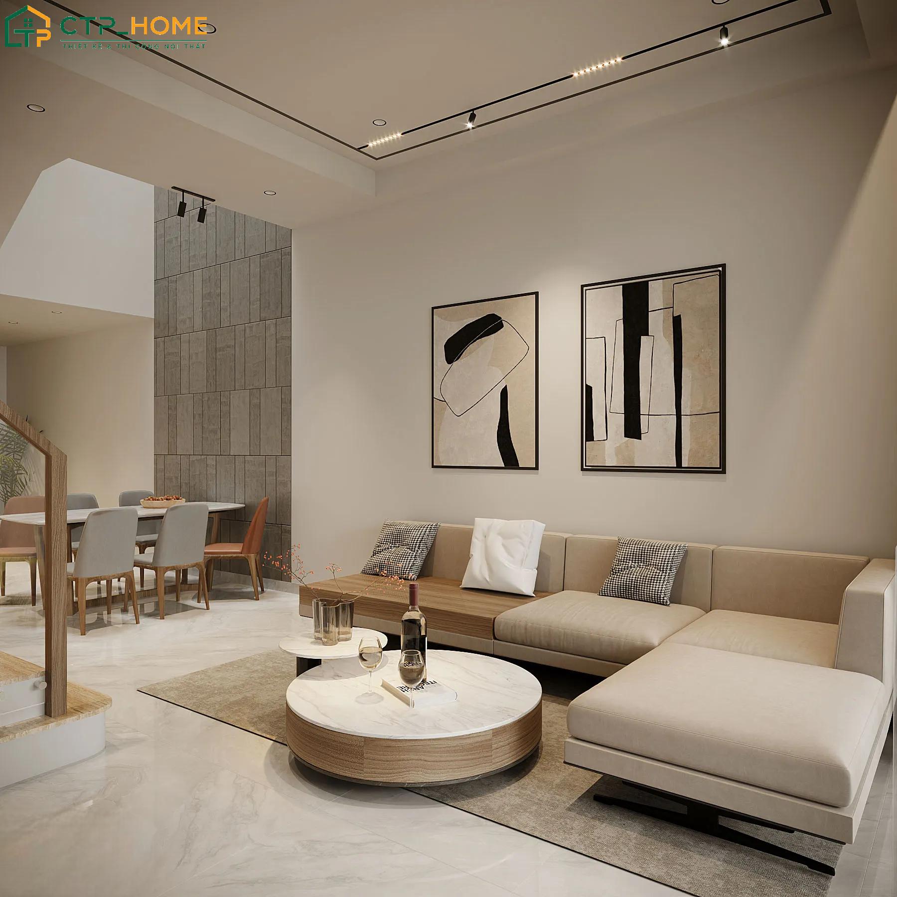 Mẫu dự án thiết kế nội thất phòng khách liền bếp được CTP Home thiết kế theo phong cách hiện đại