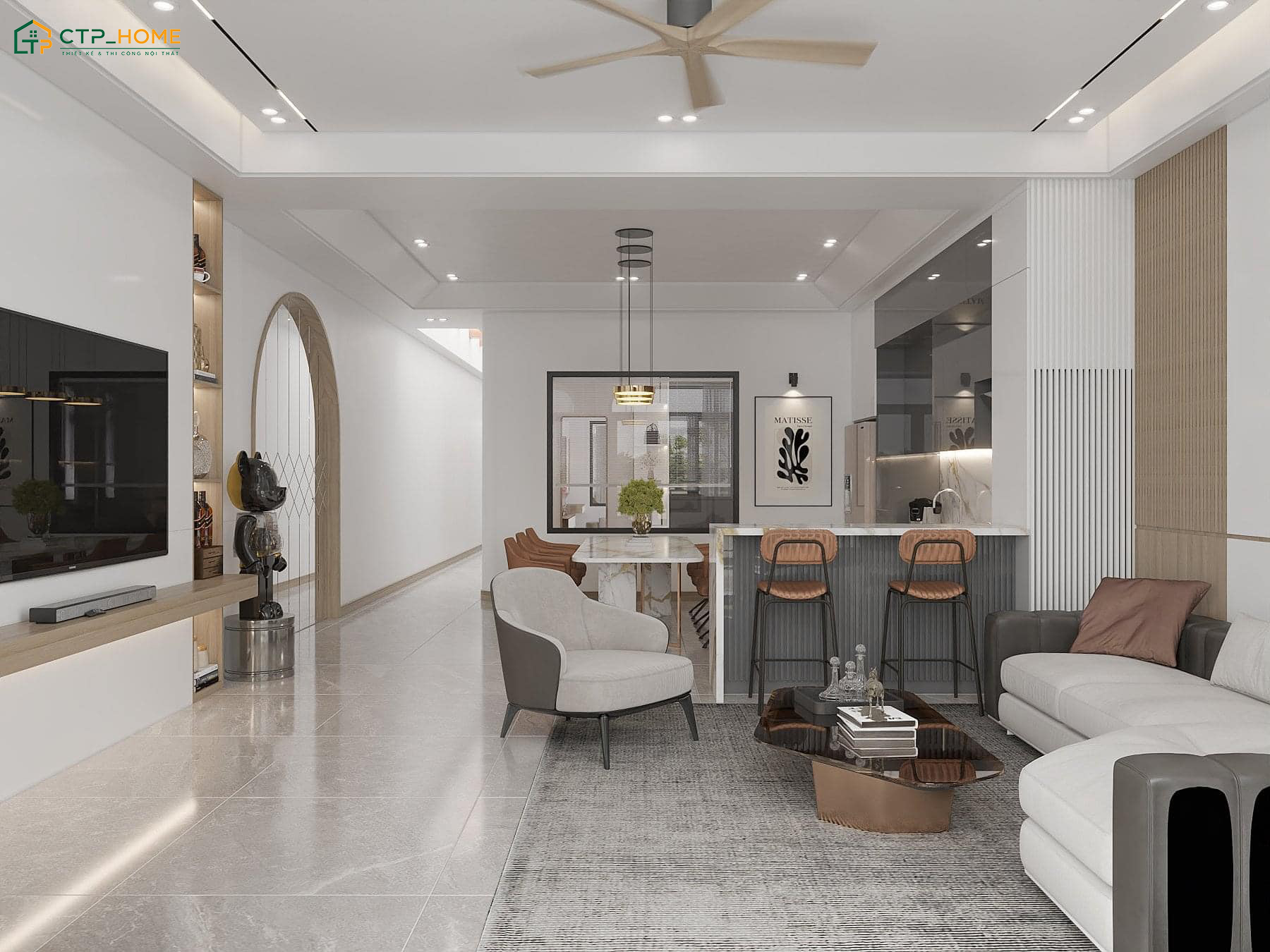 Ý tưởng trang trí nội thất phòng khách đẹp nhà cấp 4 liền phòng khách hiện đại và trẻ trung