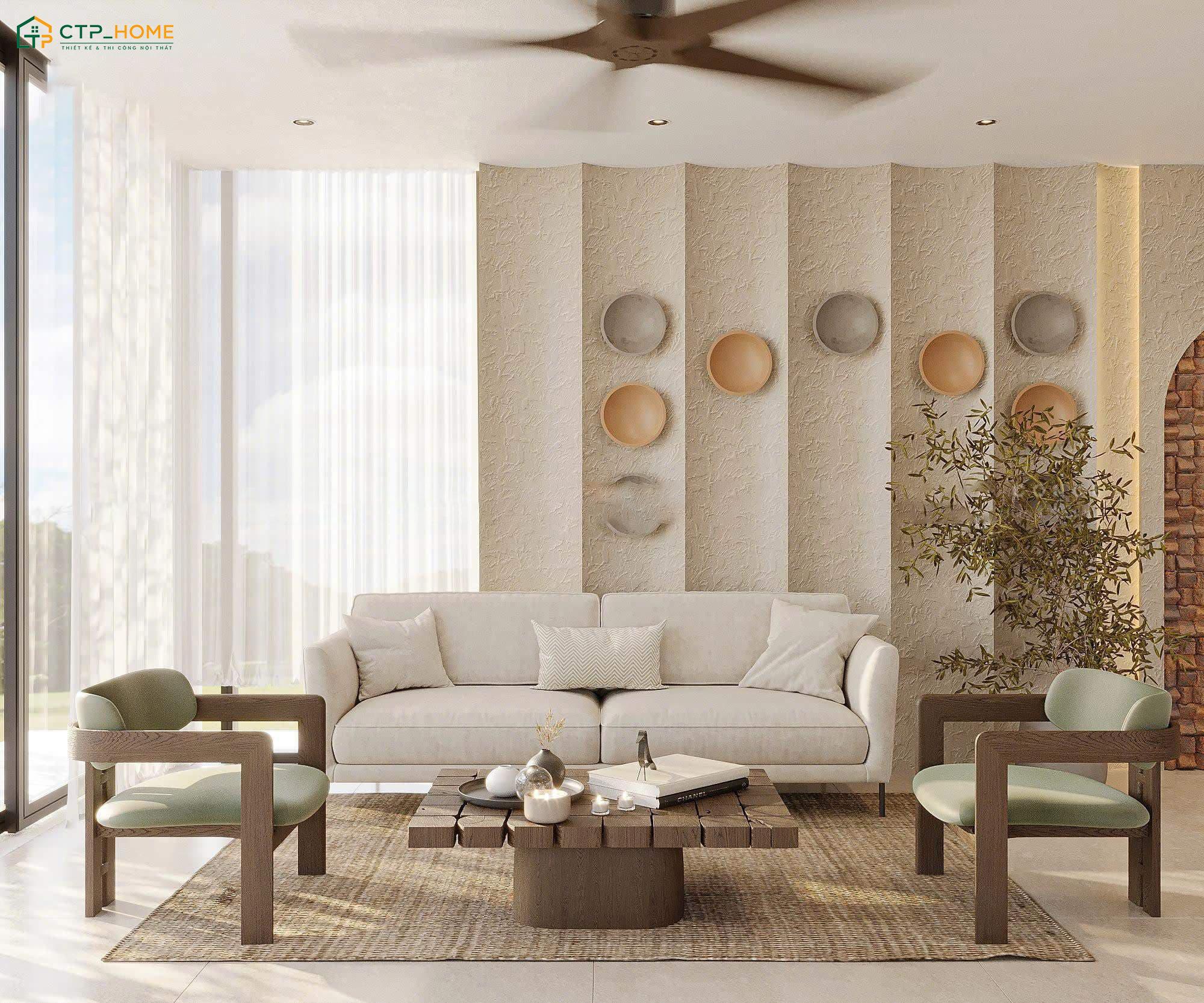 Mẫu dự án thiết kế phòng khách nhà cấp 4 phong cách Mix and Match được thực hiện bởi CTP Home