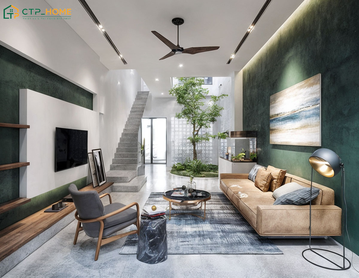 Mẫu phòng khách đẹp nhà ống 8m2 thiết kế theo sở thích và nhu cầu sử dụng của gia chủ