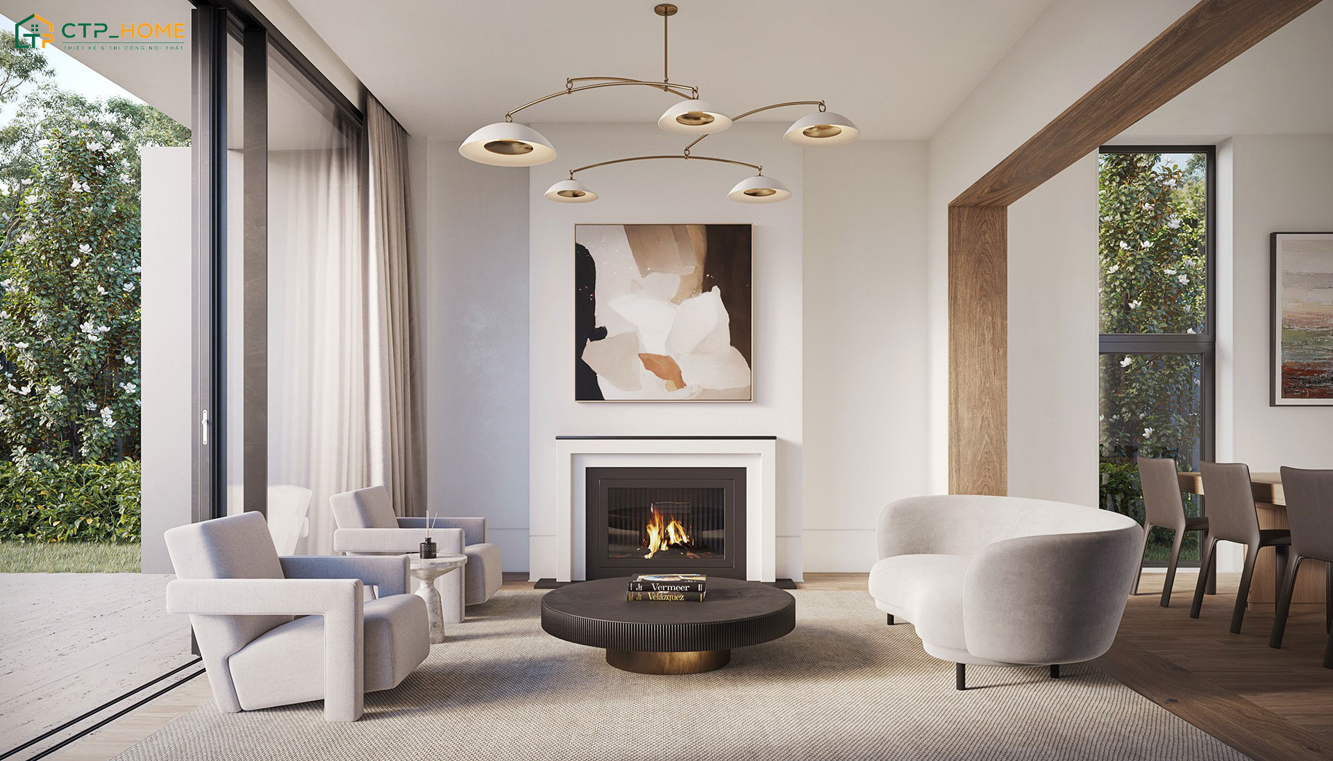 Decor phòng khách nhà ống 15m2 tone màu sáng sẽ phù hợp với những căn nhà ở ngoại ô hoặc có sân vườn