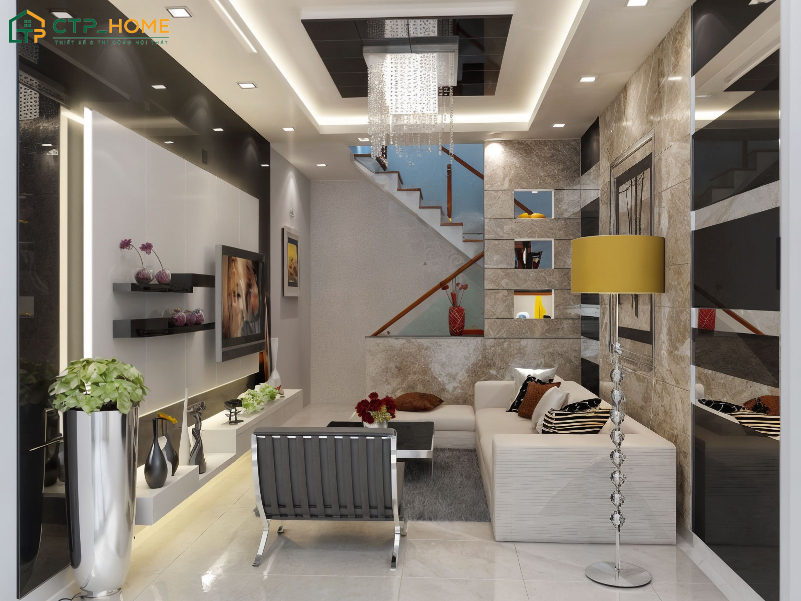 Mẫu phòng khách đẹp nhà ống hiện đại sẽ hợp với những gia đình có diện tích nhỏ