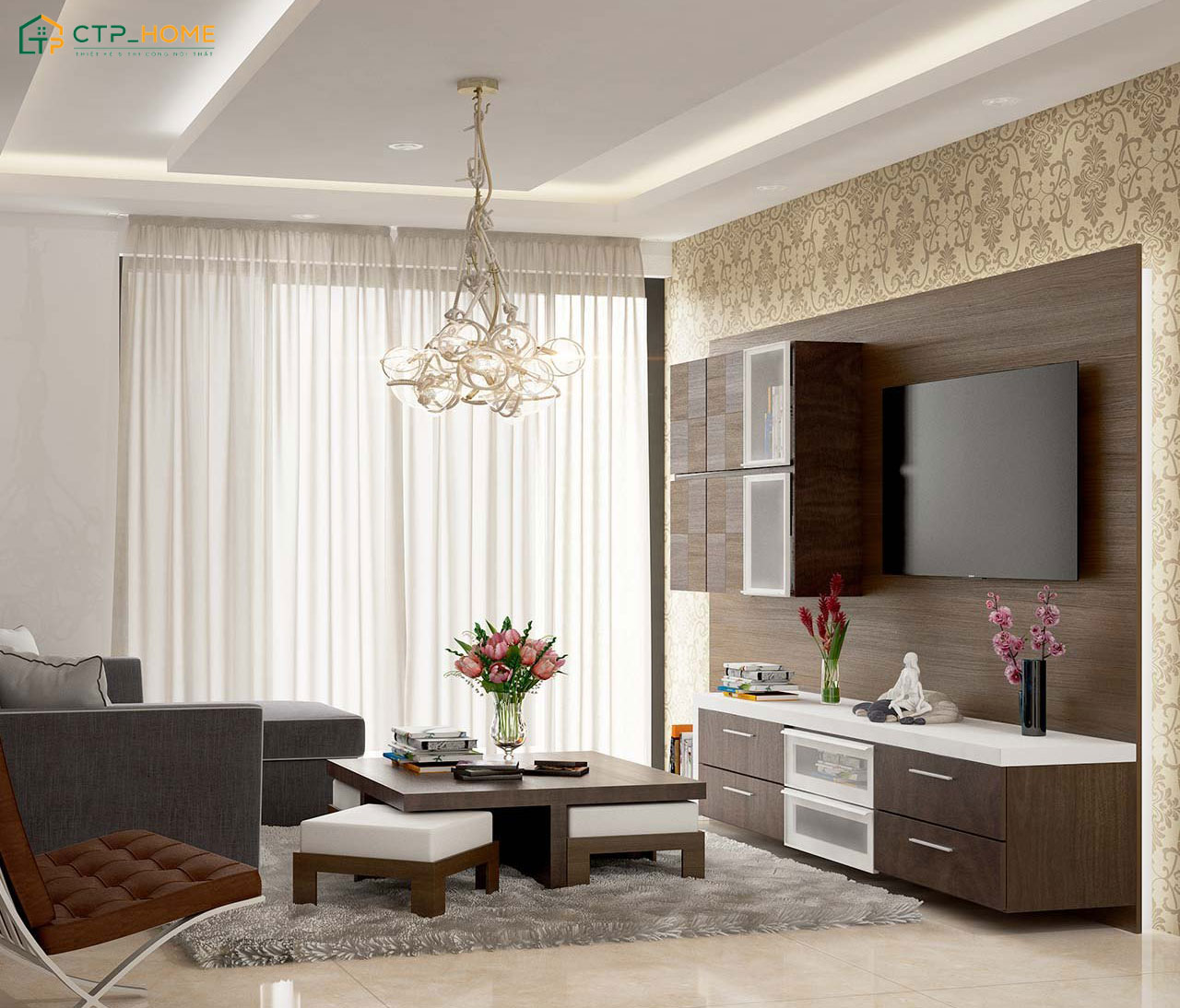 Mẫu phòng khách đơn giản sẽ hạn chế các chi tiết trang trí rườm rà và tập trung vào công năng sử dụng