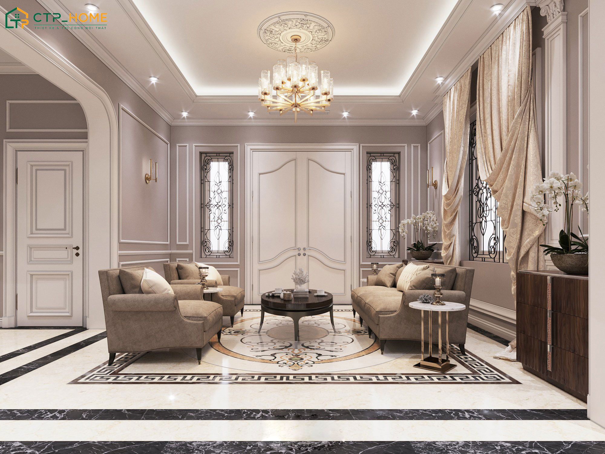 Mẫu phòng khách đẹp cho nhà ống phong cách cổ điển không quá cầu kỳ hay phô trương