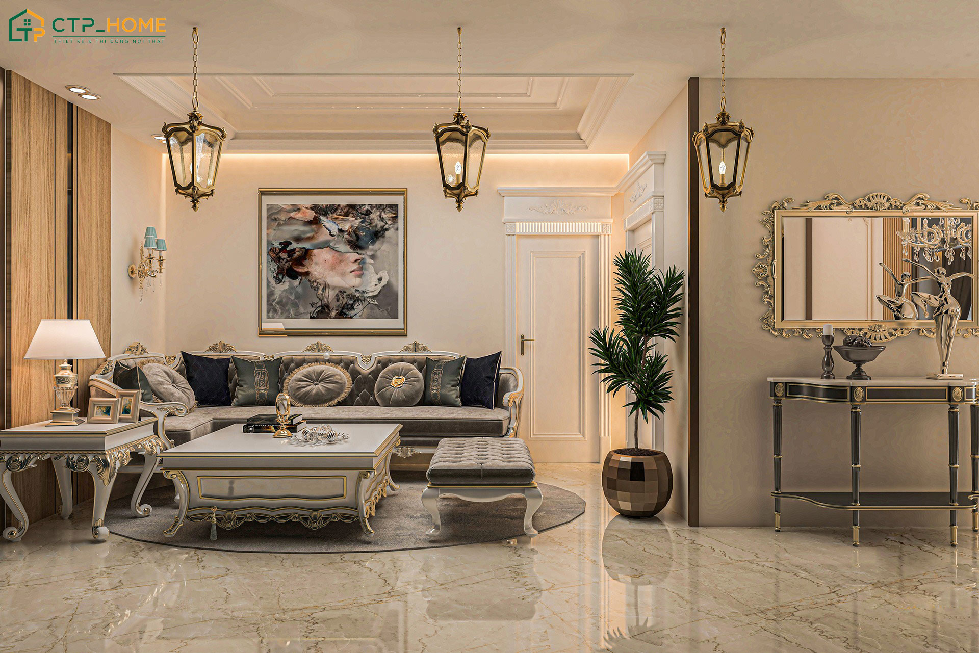 Mẫu phòng khách hiện đại nhà ống Luxury với đồ nội thất cao cấp kết hợp cùng cách phối màu độc đáo