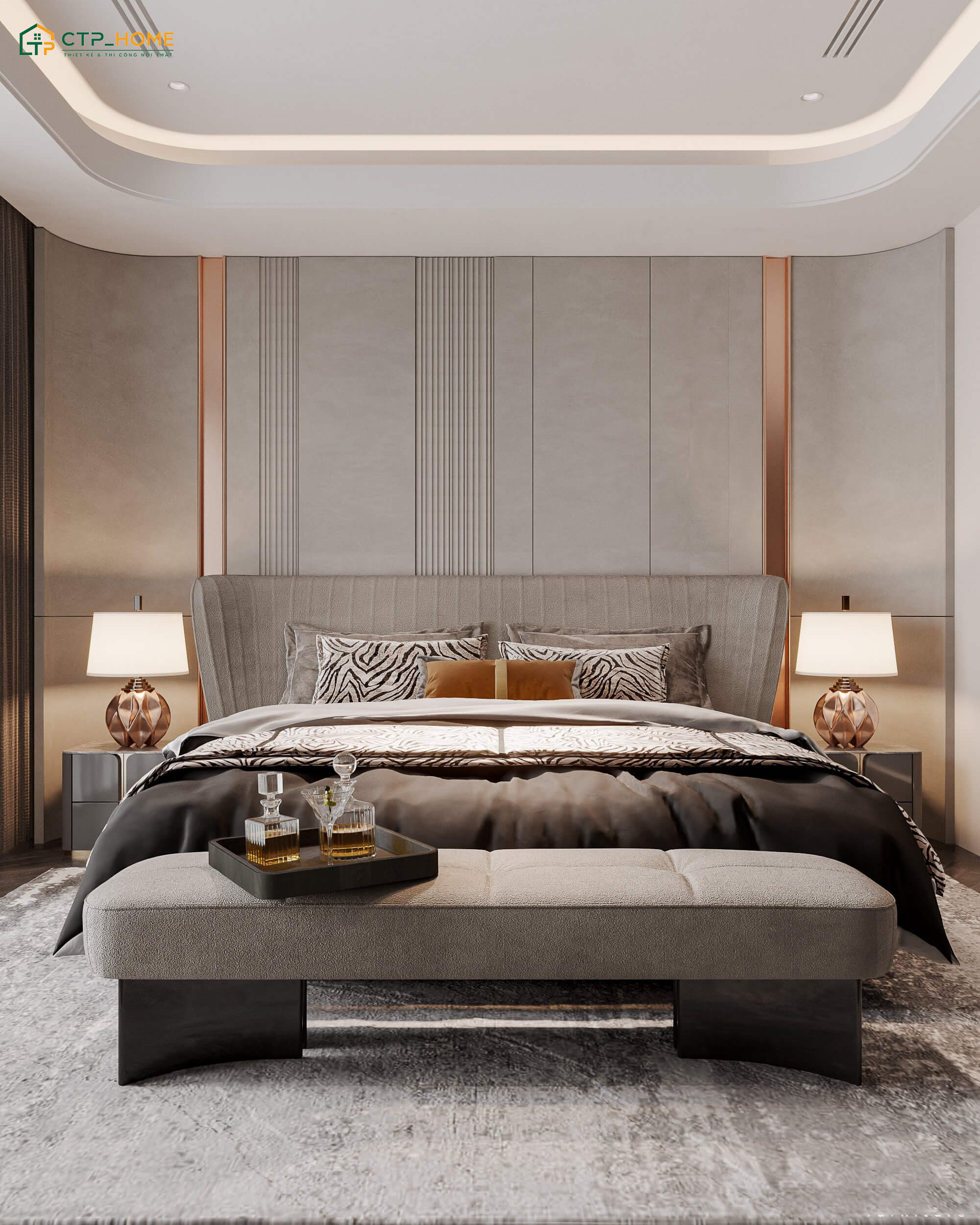 Giường ngủ king size có thiết kế sang trọng giúp gia chủ có được giấc ngủ trọn vẹn nhất