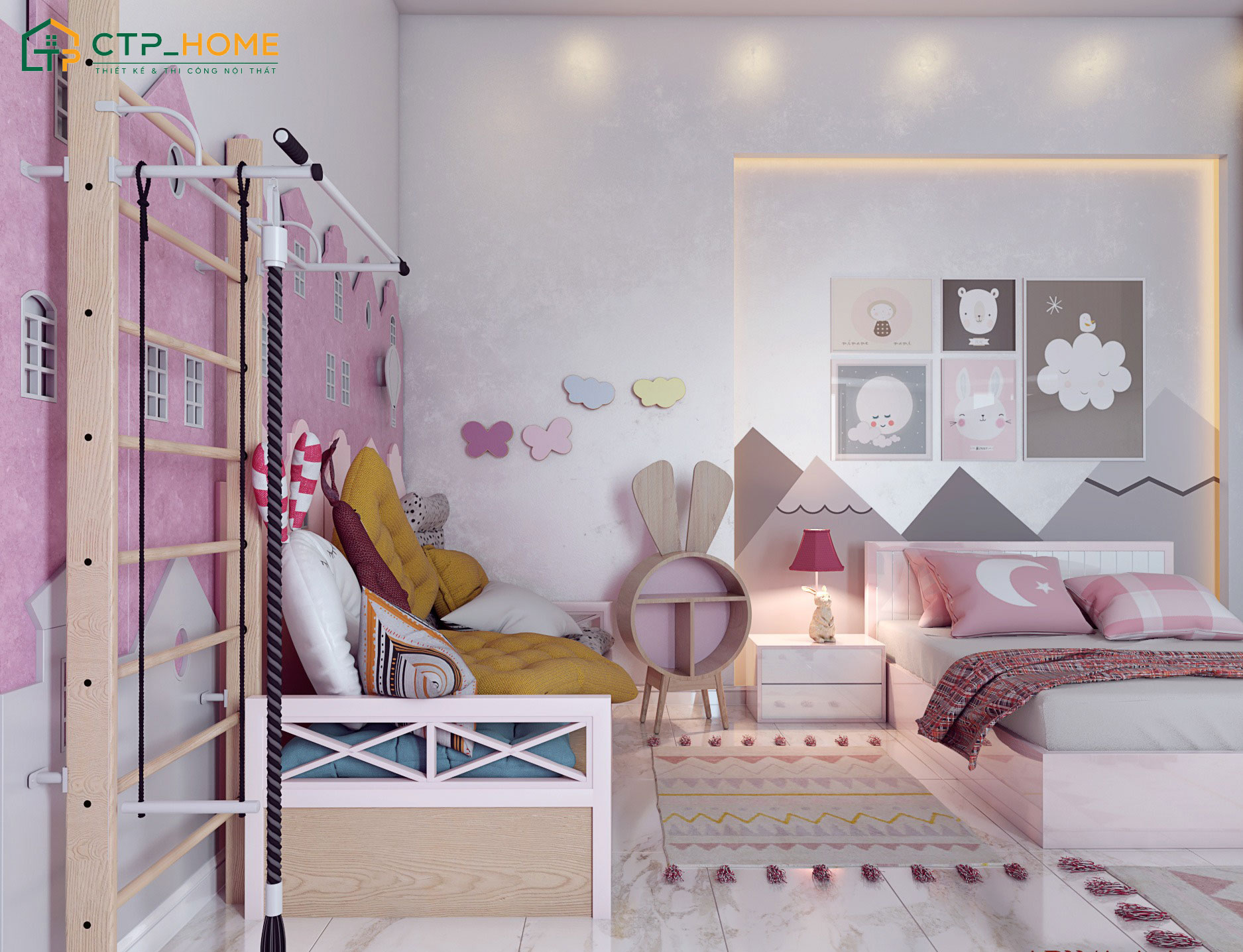 Mẫu phòng ngủ nhỏ cho bé gái 8 tuổi được trang trí theo phong cách nhẹ nhàng giúp dễ dàng thay đổi khi con lớn lên