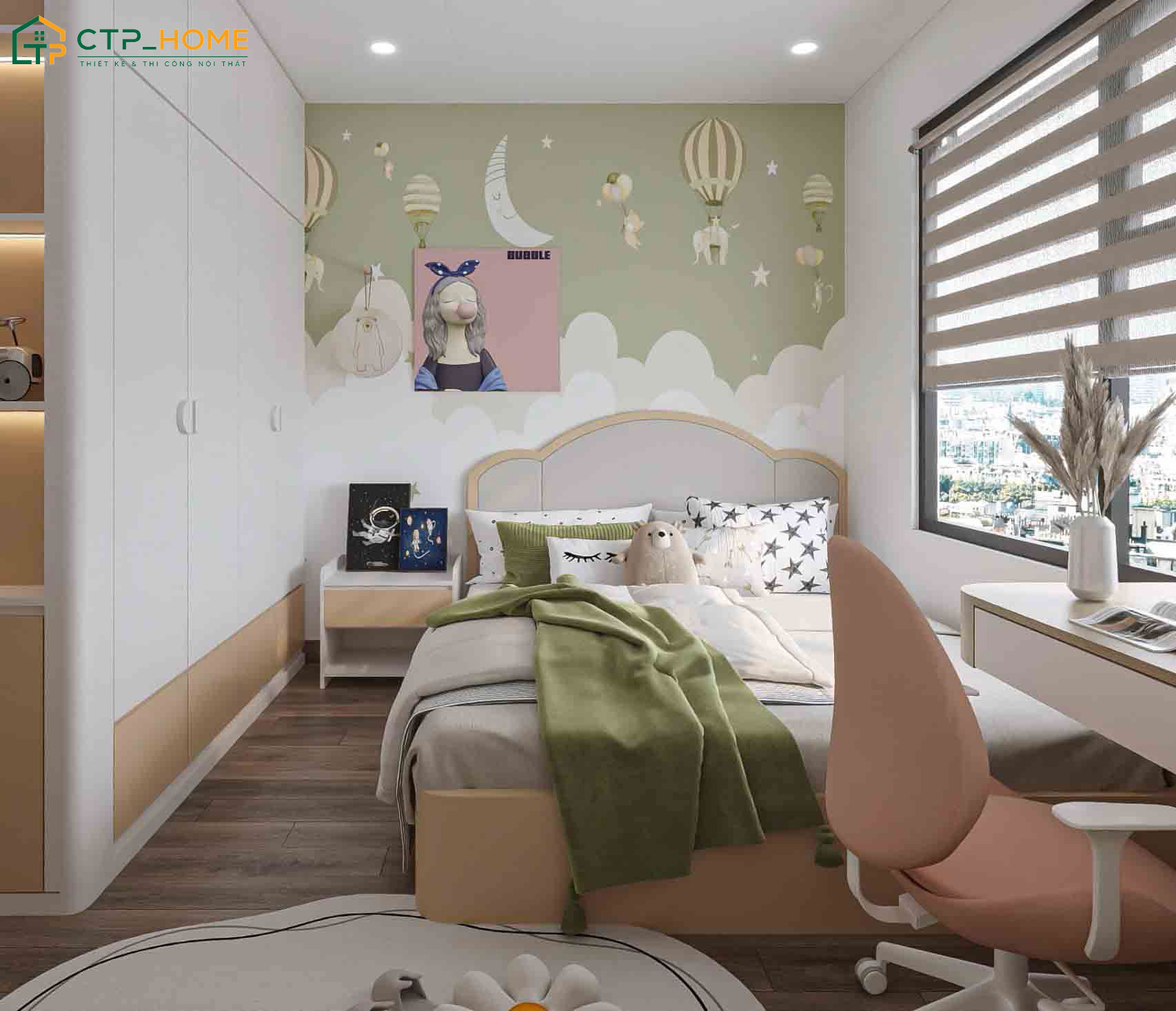 Mẫu phòng đẹp cho bé gái 11 tuổi được thiết kế với các gam màu nhẹ nhàng như trắng hoặc be