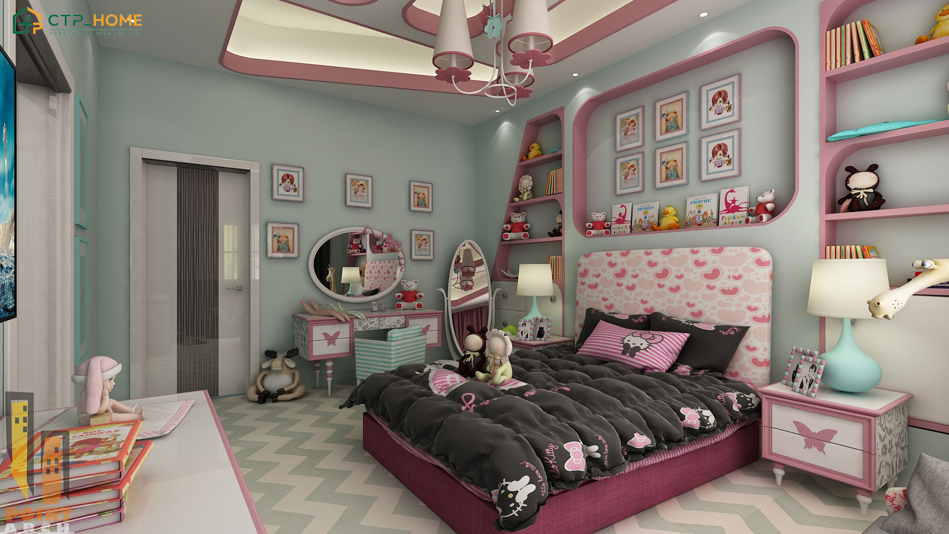 Mẫu decor phòng bé gái 12 tuổi được bố trí khoa học giúp đáp ứng tốt nhu cầu nghỉ ngơi và học tập