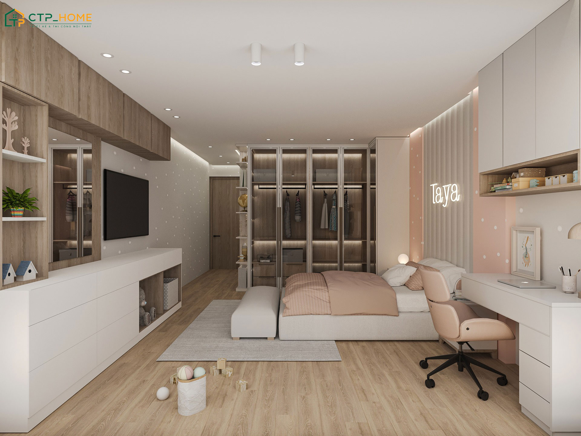 Mẫu thiết kế phòng ngủ cho bé gái 18 tuổi phong cách hiện đại sẽ lược bỏ đi các chi tiết rườm rà