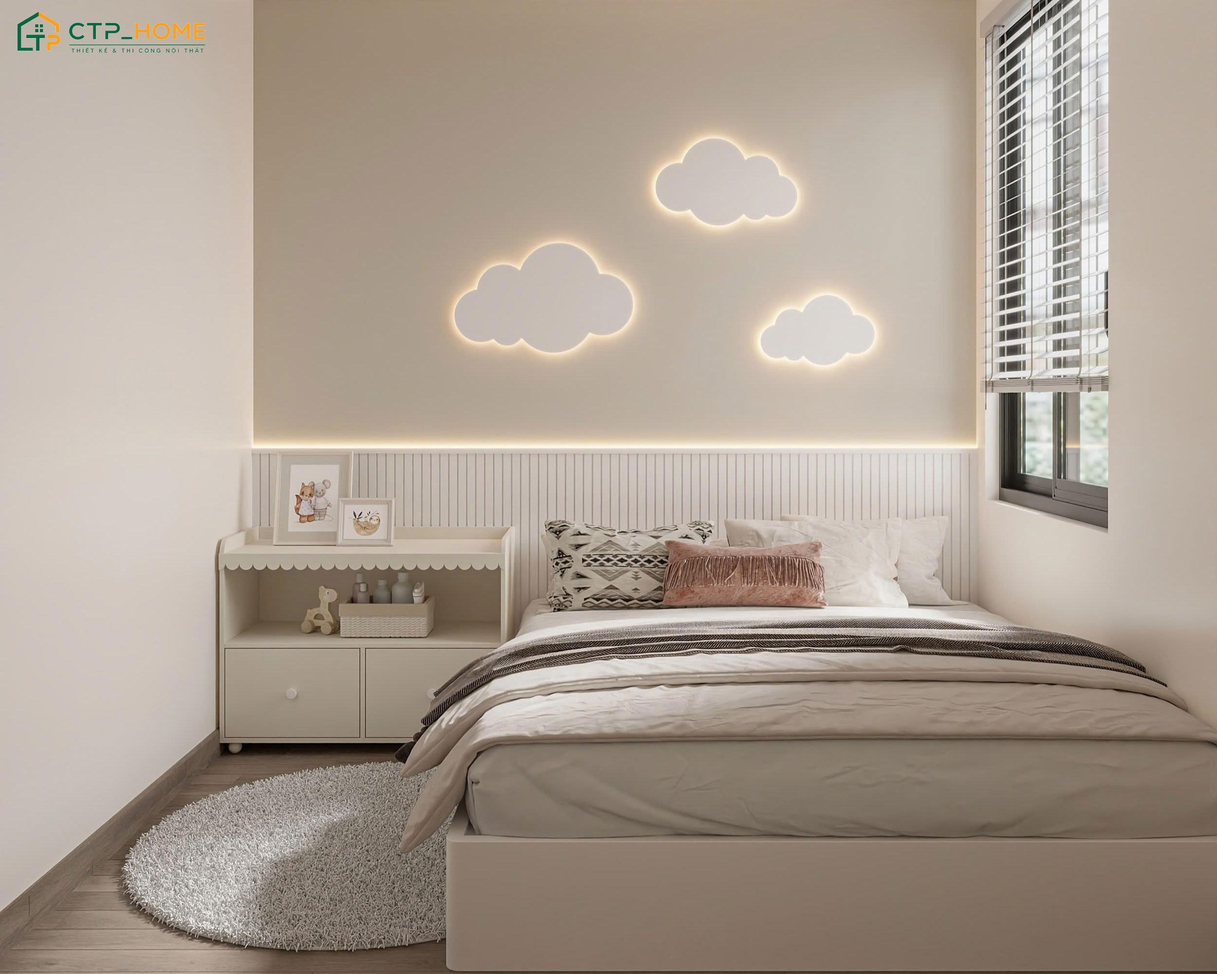 Mẫu thiết kế nội thất phòng ngủ 10m2 cho bé gái với đầy đủ các tiện ích cơ bản cho trẻ sử dụng
