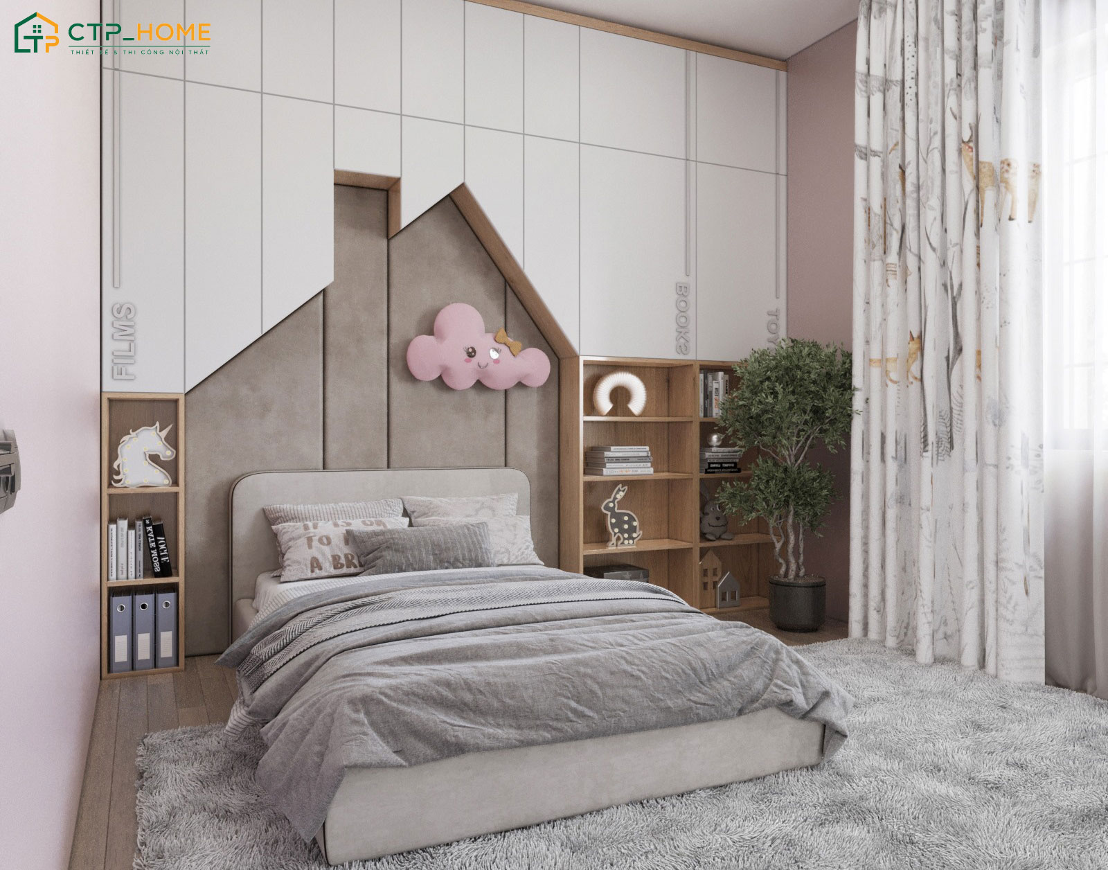 Thiết kế phòng bé gái theo phong cách tối giản giúp không gian luôn gọn gàng và ngăn nắp