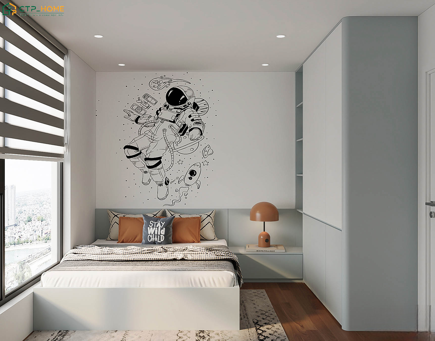 Sử dụng giấy dán tường với họa tiết trang trí độc đáo giúp tạo nên một không gian nghỉ ngơi sinh động