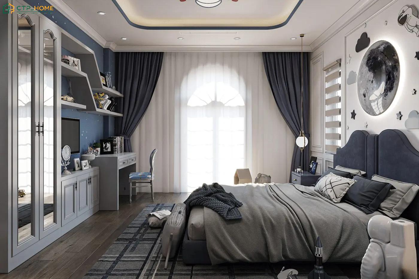 Mẫu phòng ngủ cá tính cho bé trai với chủ đề không gian vũ trụ độc đáo giúp kích thích tư duy của trẻ