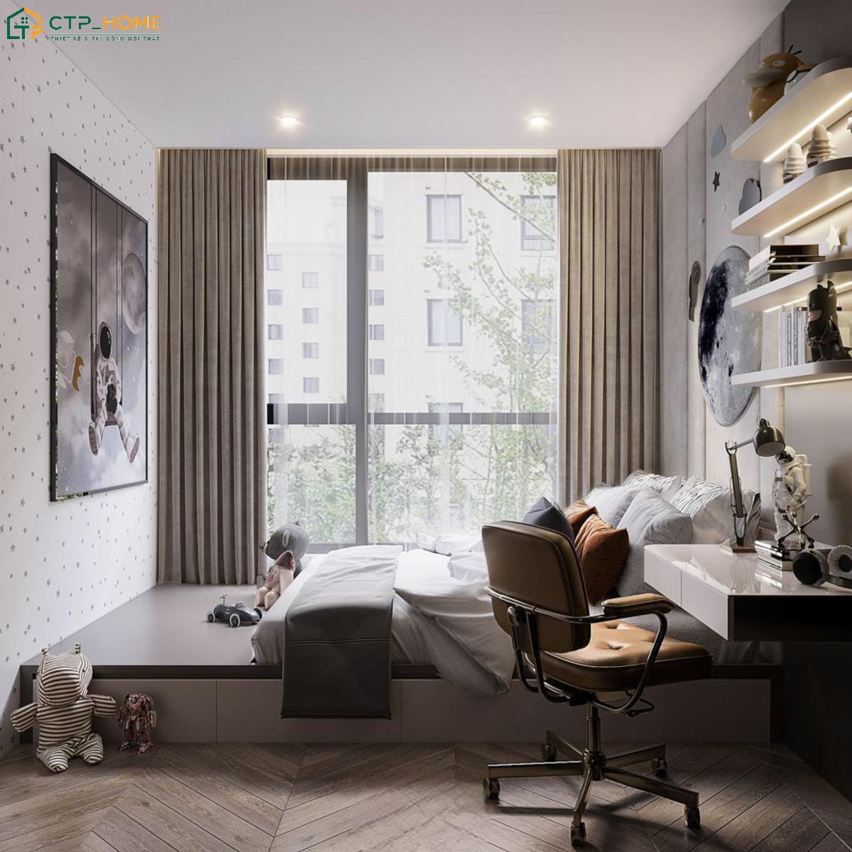 Mẫu dự án thiết kế trang trí phòng ngủ cho bé trai hiện đại của gia đình anh Hùng tại Bình Dương do CTP Home thực hiện