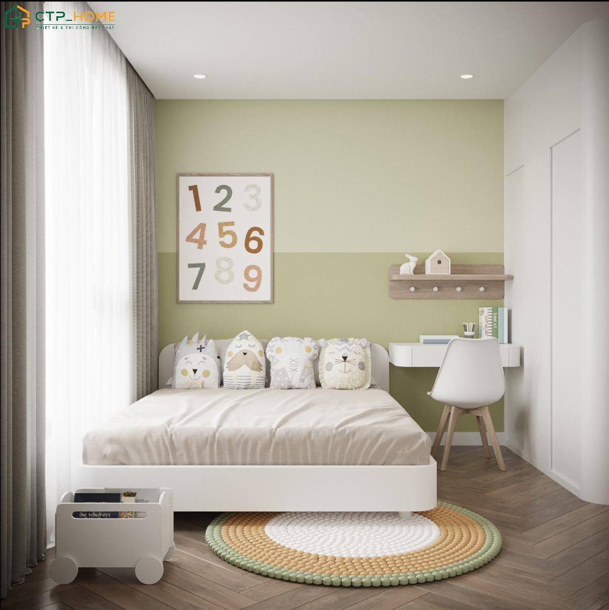 Góc học tập kết hợp vui chơi trong phòng ngủ giúp bé phát triển tư duy và khả năng sáng tạo