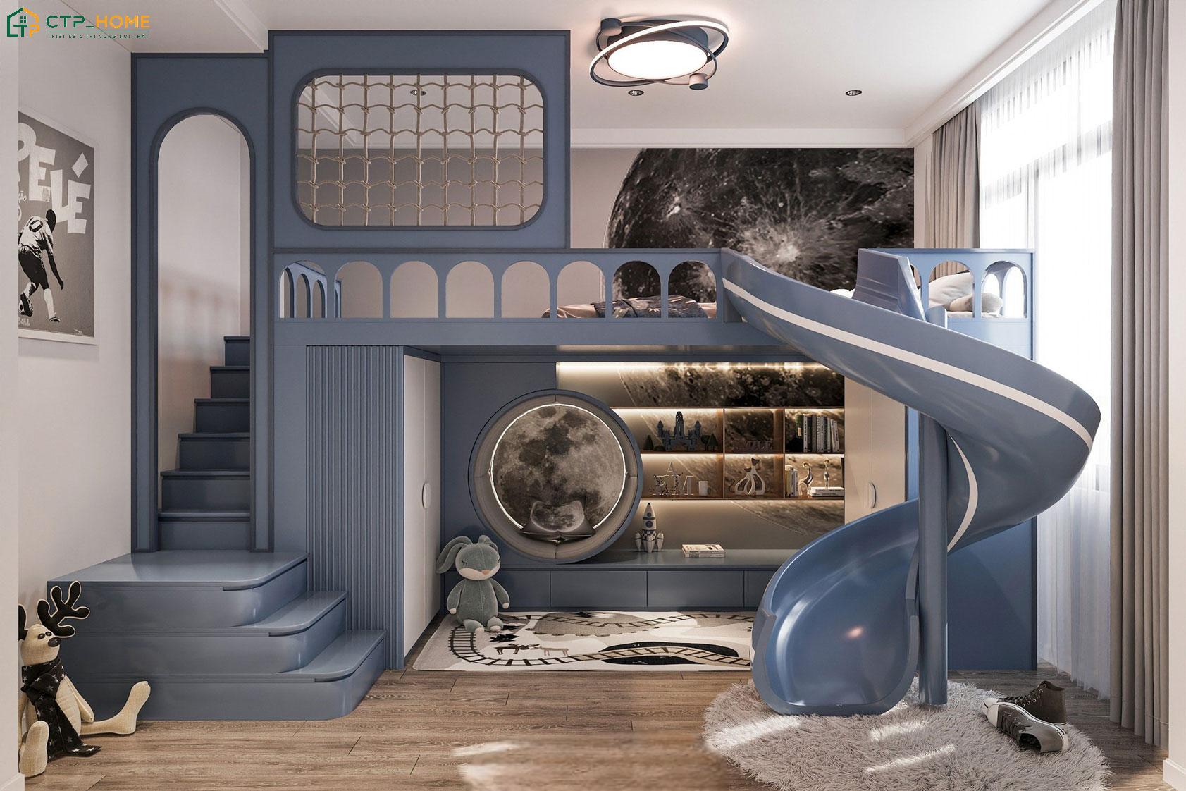 Phòng ngủ cho con trai lớn được decor theo chủ đề yêu thích sẽ giúp bé có ý thức giữ gìn vệ sinh