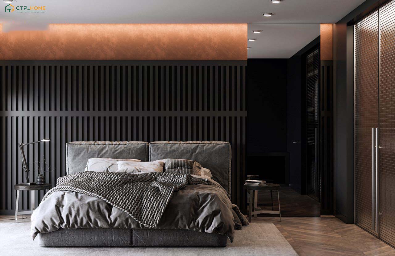 Mẫu decor phòng ngủ cho nam với tone màu xám có thể kết hợp với nhiều phong cách khác nhau
