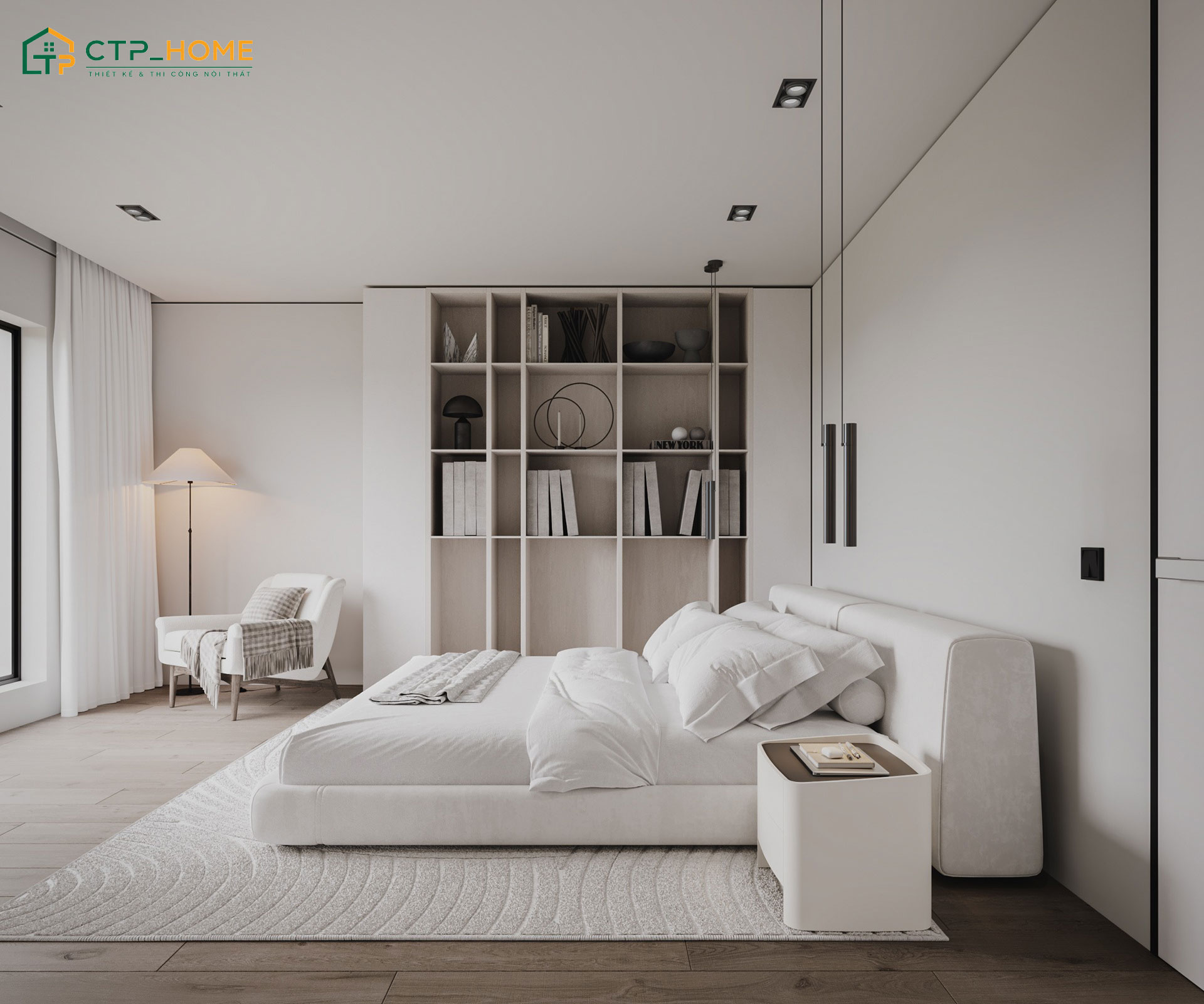 Mẫu phòng ngủ đẹp cho nữ đơn giản phong cách Hàn Quốc sẽ ưu tiên sự gọn gàng trong bố trí nội thất