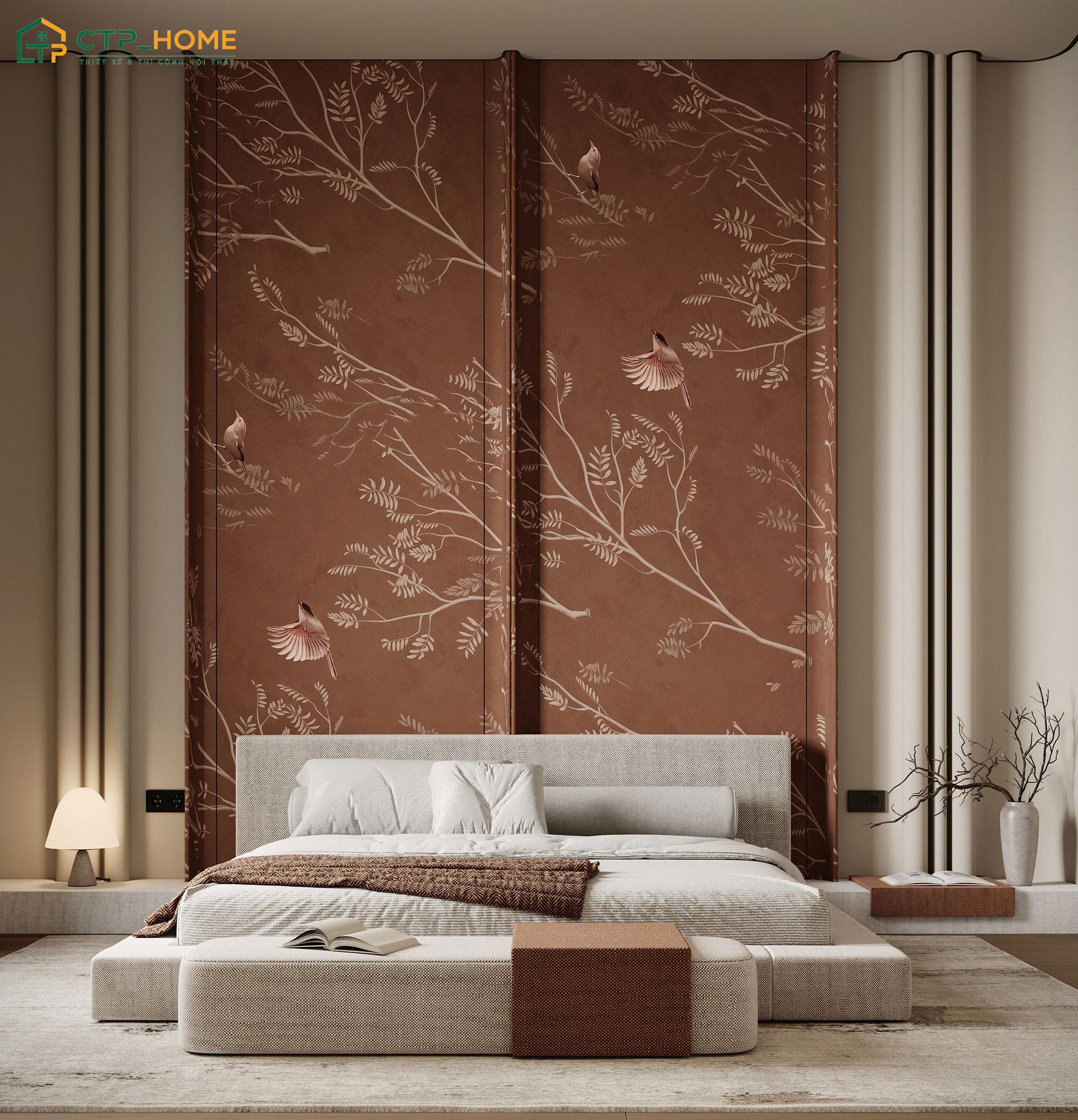 Mẫu decor phòng ngủ cho nữ phong cách Hàn Quốc nổi bật với tường trang trí chủ đề mùa xuân nhẹ nhàng