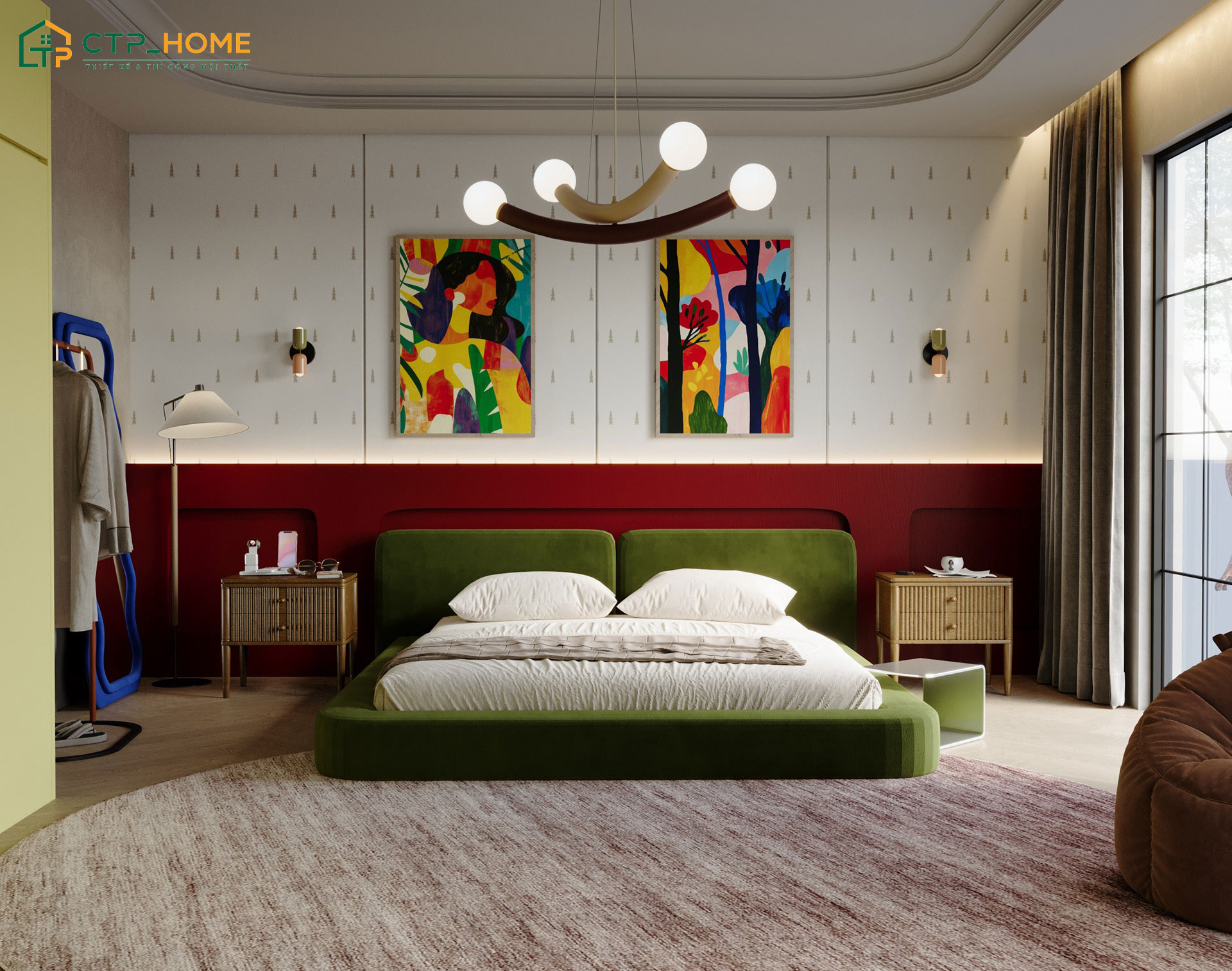Mẫu phòng ngủ Color Block ấn tượng với tone màu rực rỡ dành cho những cô nàng năng động