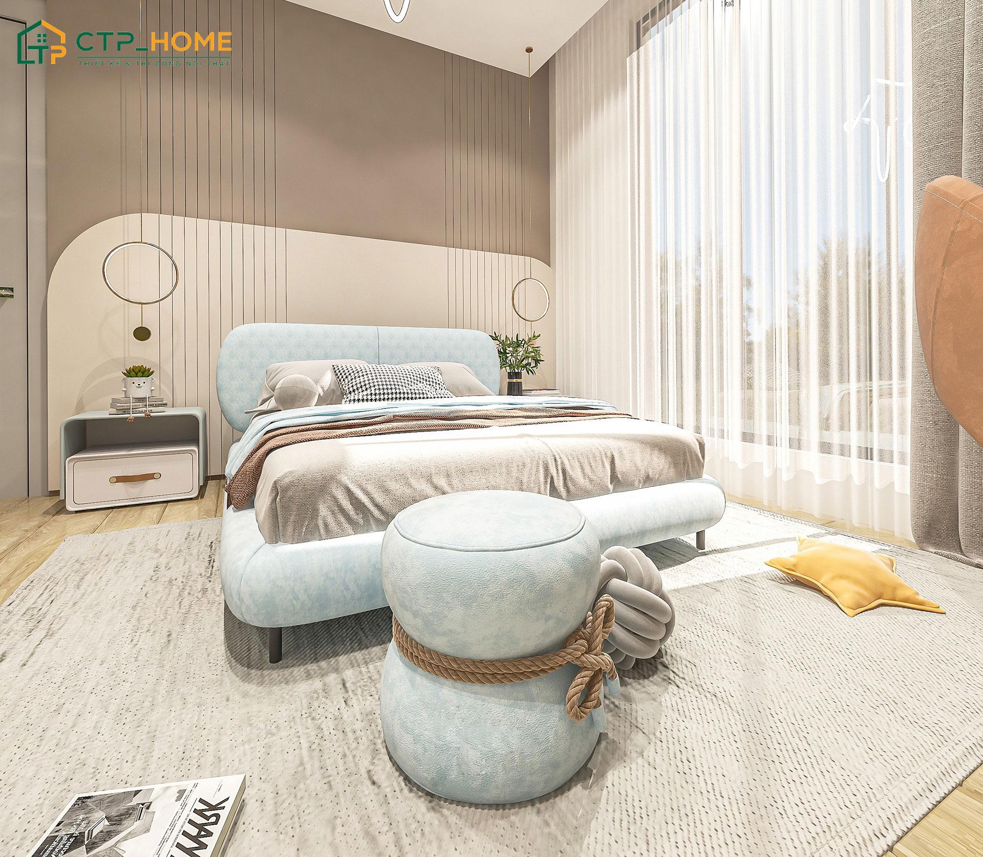Việc kết hợp màu xanh với các tone màu trung tính sẽ giúp căn phòng trở nên hài hòa và có chiều sâu hơn