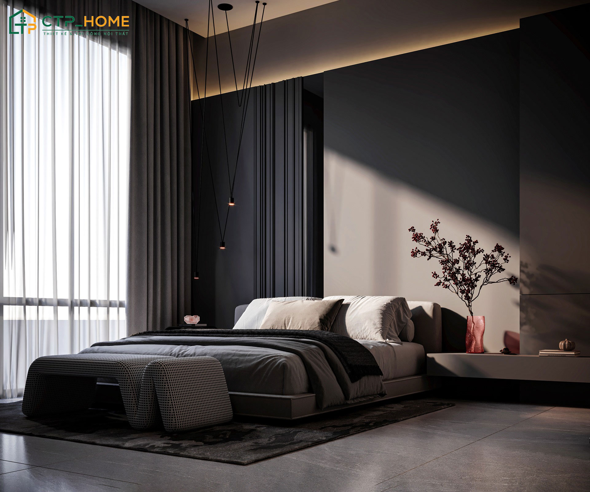 Mẫu phòng ngủ đẹp cho nữ cá tính màu đen sẽ tận dụng ánh sáng tự nhiên để tạo nên vẻ đẹp hài hòa cho không gian