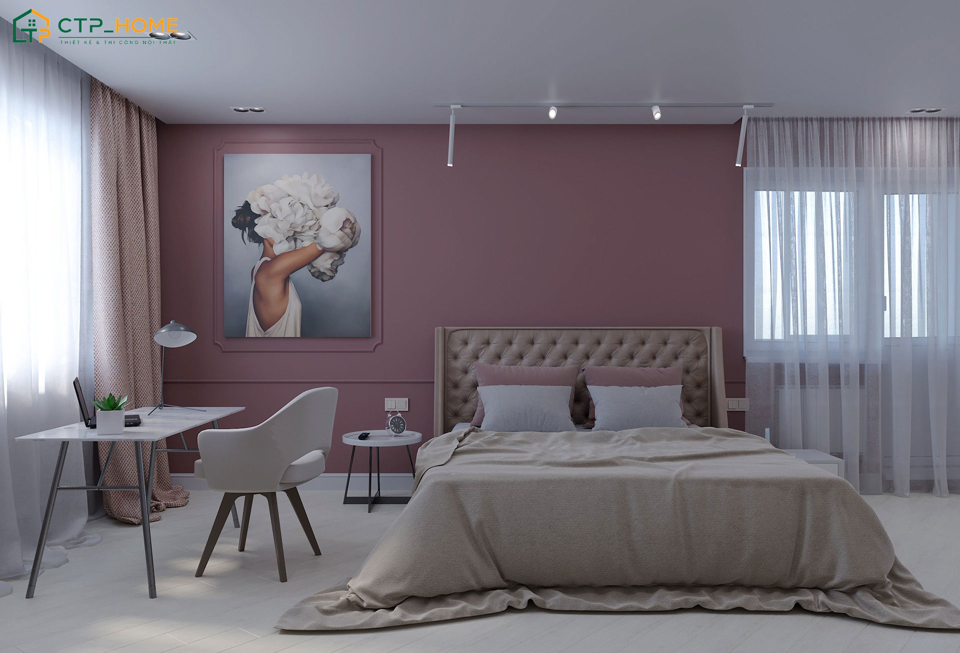 Mẫu dự án thiết kế phòng ngủ đẹp cho nữ cá tính tại Quận Tân Bình, TP HCM do CTP Home thiết kế