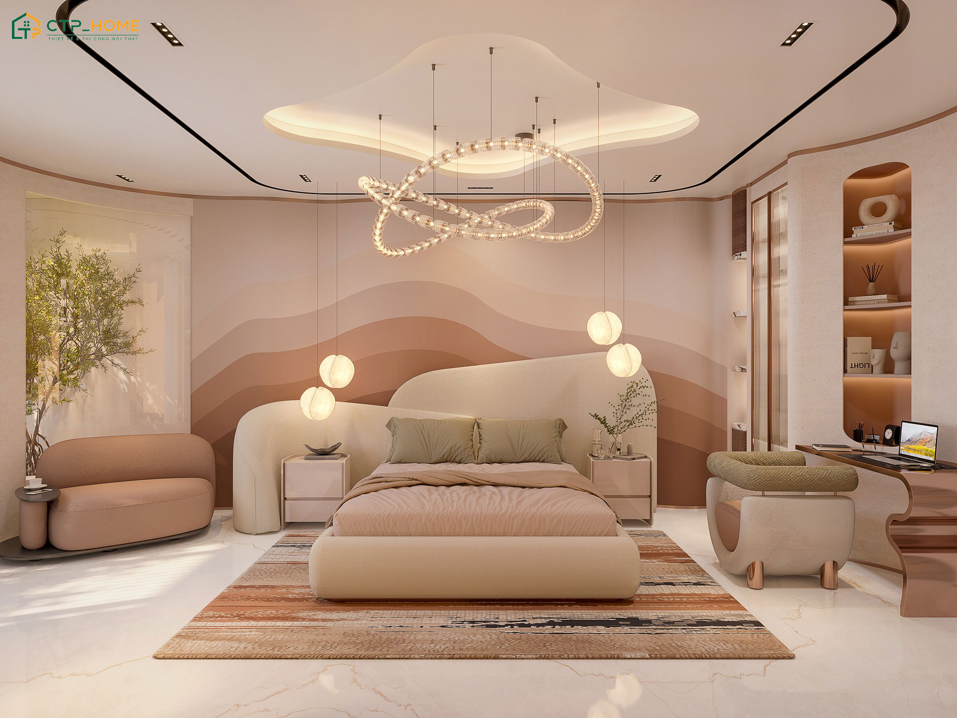 Phong cách sang trọng sẽ kết hợp hài hòa giữa ánh sáng tự nhiên với các họa tiết trang trí mềm mại