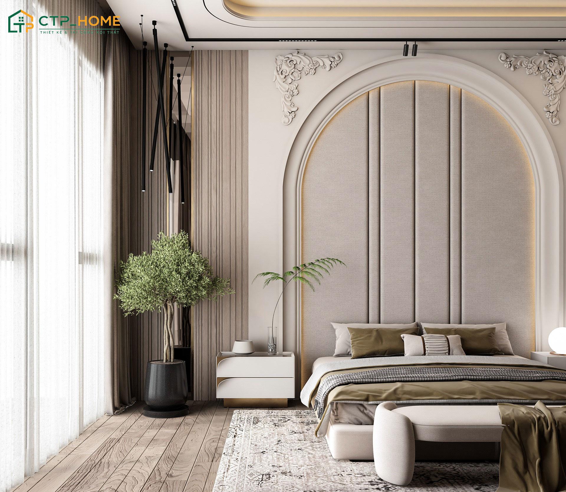 Mẫu phòng ngủ đẹp cho nữ phong cách hiện đại thường sử dụng tranh treo tường để tạo điểm nhấn