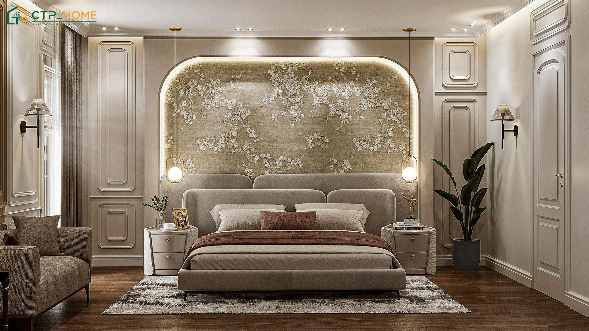 Mẫu trang trí phòng ngủ 2 vợ chồng Luxury sẽ được thiết kế với đồ nội thất cao cấp cùng các chi tiết trang trí tỉ mỉ