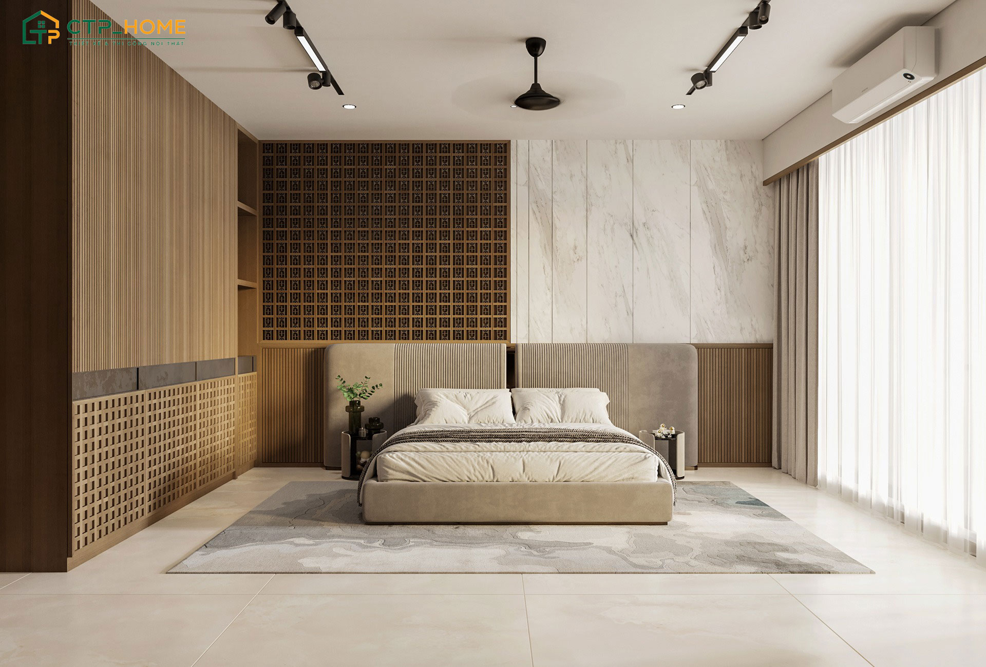 Mẫu trang trí phòng ngủ đẹp cho 2 vợ chồng với nội thất bằng gỗ giúp tạo cảm giác gần gũi và ấm cúng hơn
