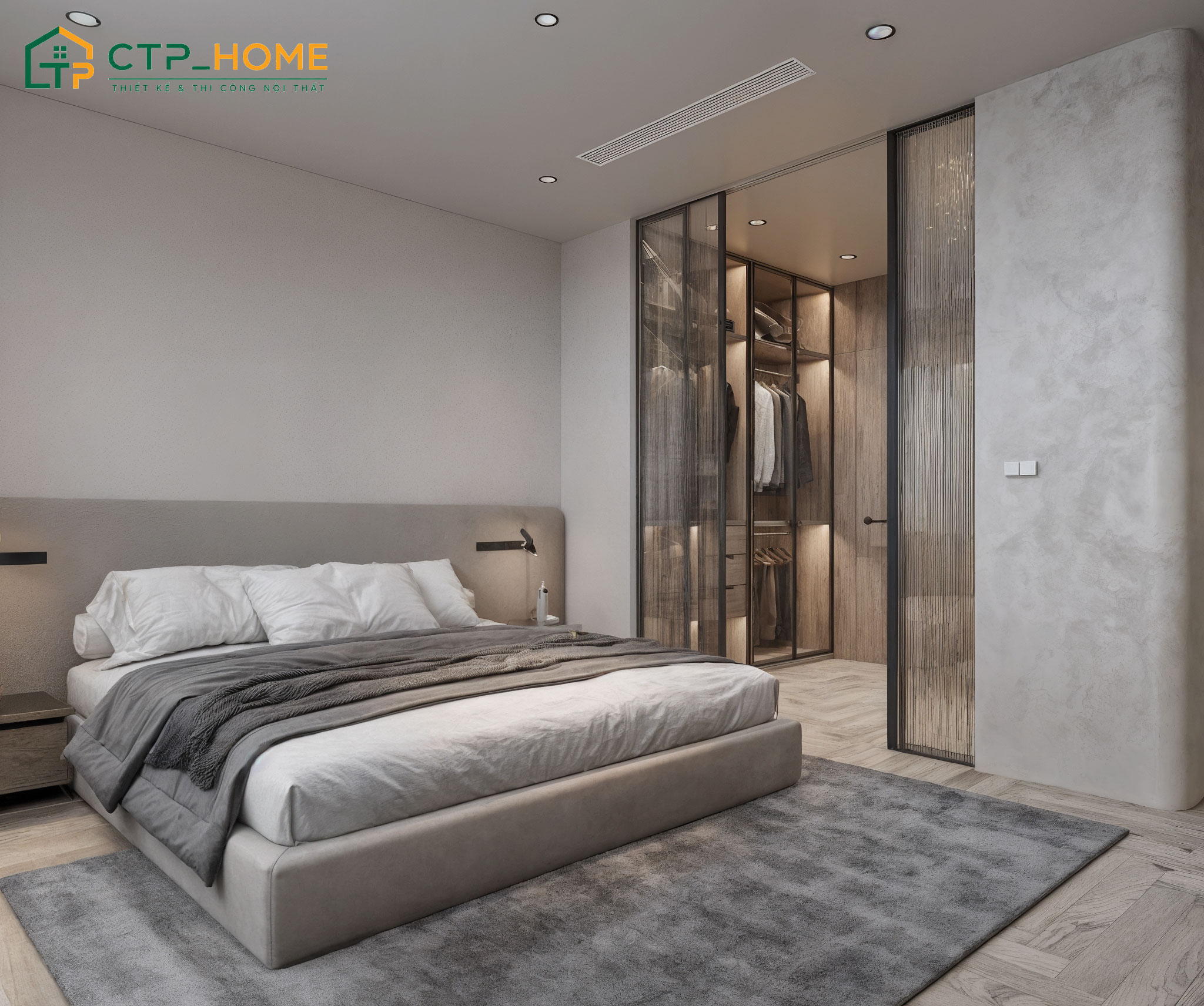 Bố trí phòng thay đồ bên cạnh khu vực nghỉ ngơi giúp việc lựa chọn quần áo của hai vợ chồng trở nên thuận tiện hơn