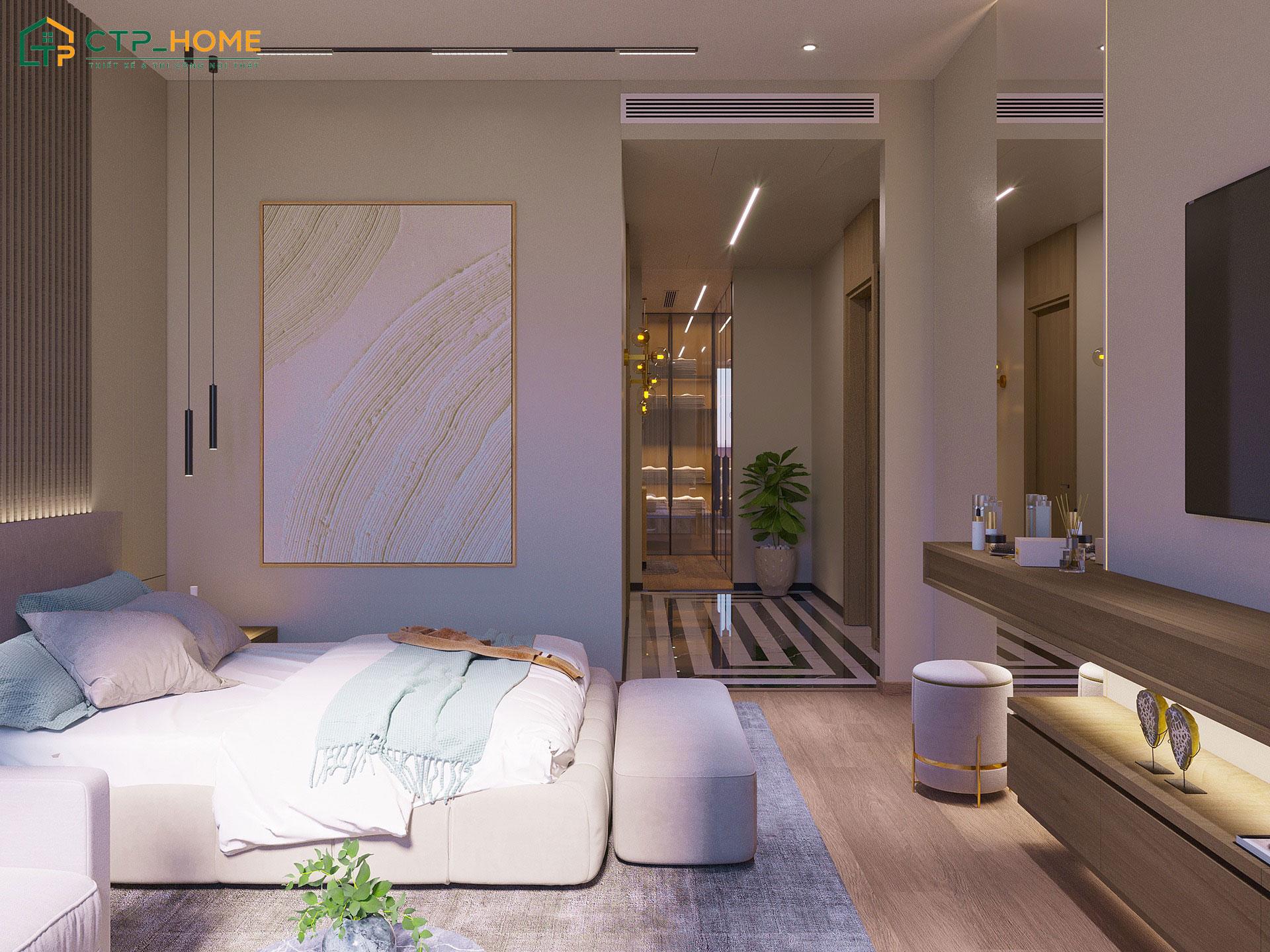 Mẫu thiết kế nội thất phòng ngủ vợ chồng có nhà vệ sinh khép kín giúp đảm bảo sự thuận tiện khi sử dụng