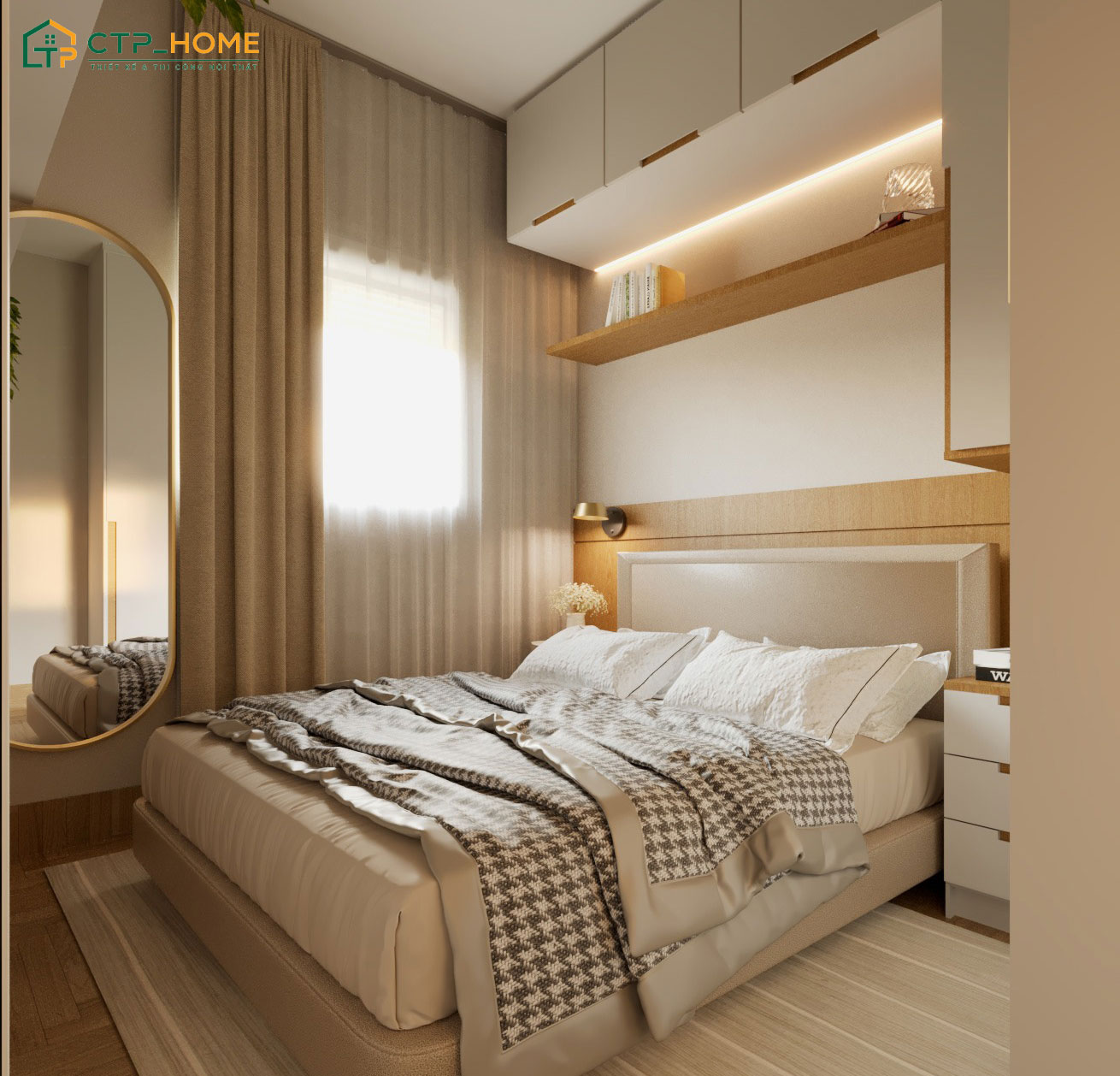 Mẫu thiết kế phòng ngủ 8m2 sẽ tập trung chủ yếu vào nhu cầu nghỉ ngơi của hai vợ chồng