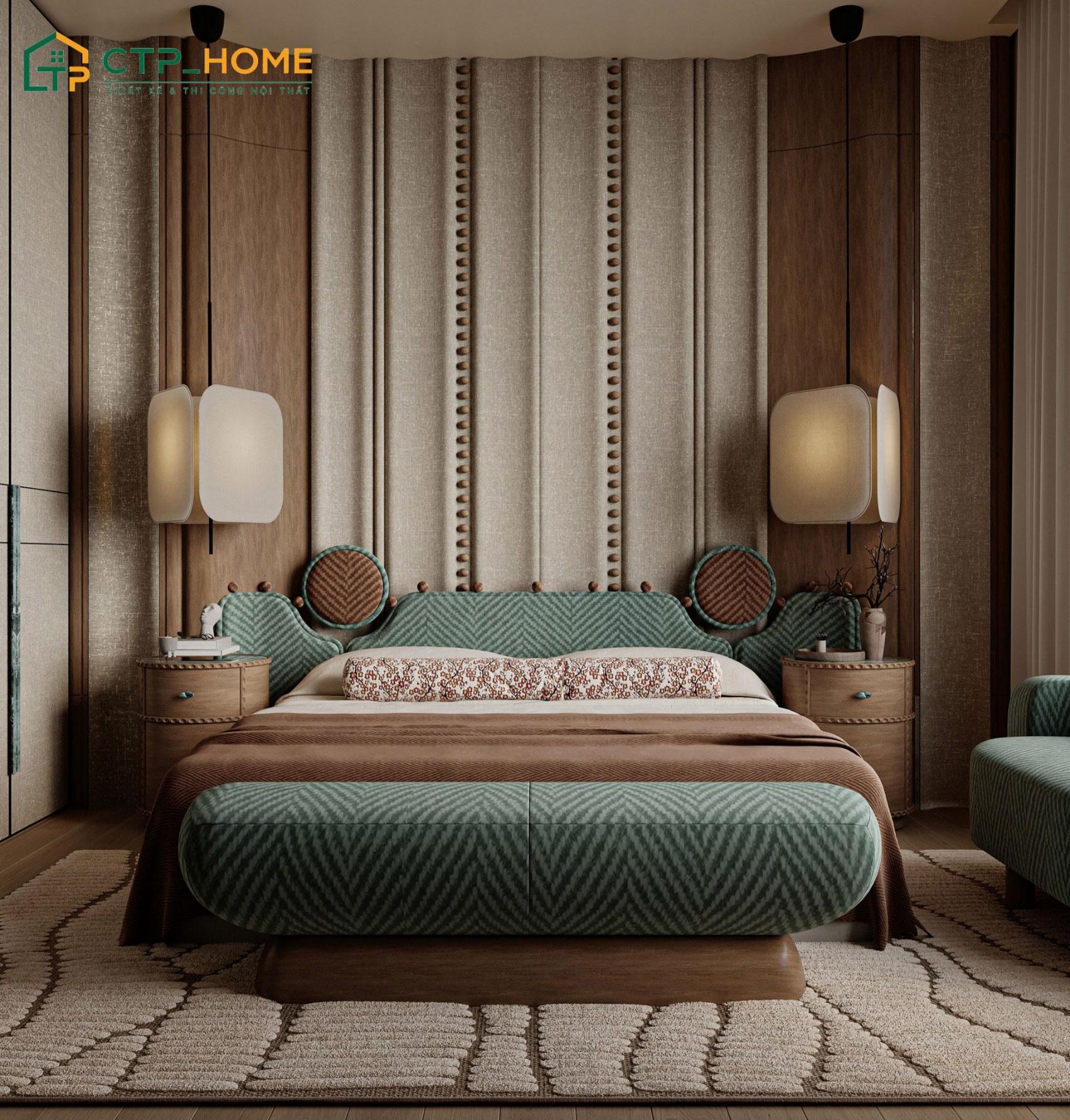 Mẫu thiết kế phòng ngủ 20m2 cho vợ chồng thường sẽ sử dụng cách phối màu tương phản để tạo điểm nhấn
