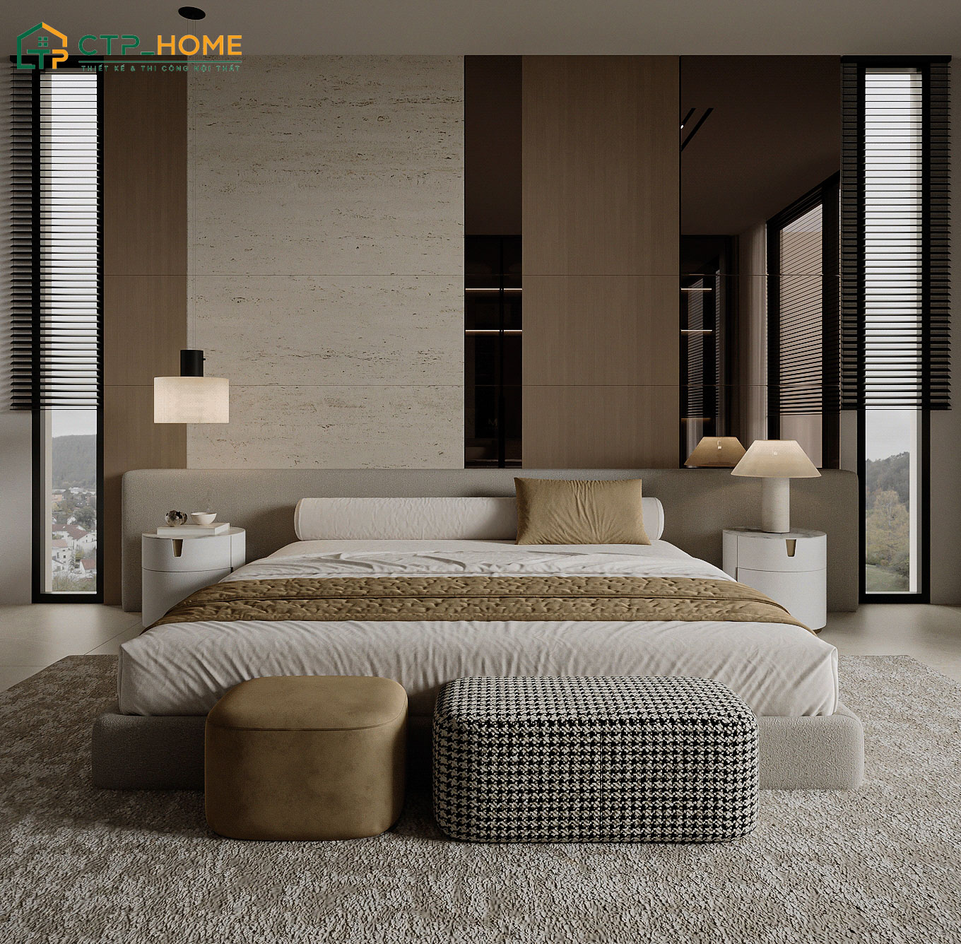 Mẫu thiết kế phòng ngủ 2 vợ chồng diện tích 20m2 giúp đáp ứng đầy đủ nhu cầu sinh hoạt hàng ngày