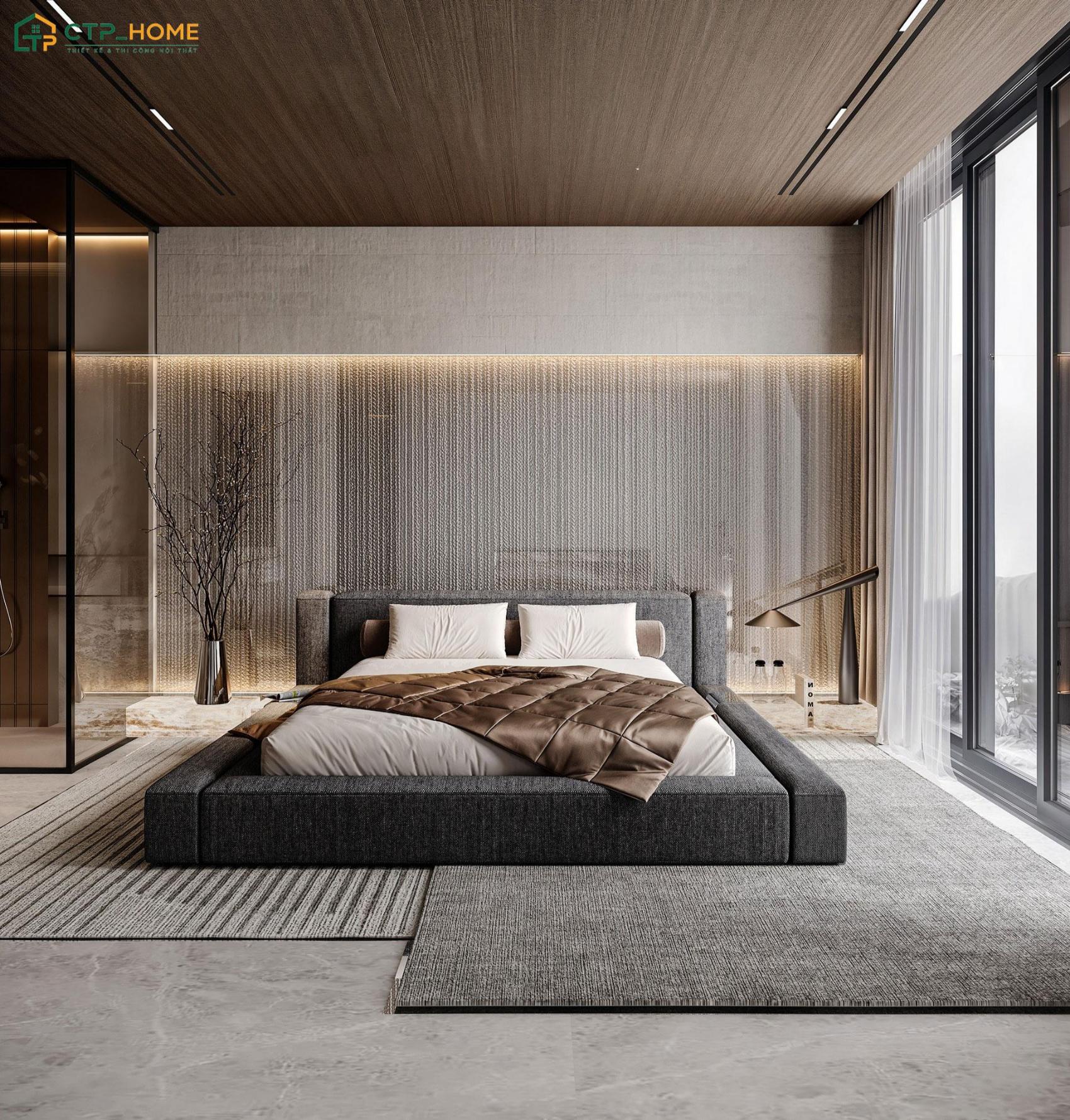 Mẫu phòng ngủ vợ chồng đẹp diện tích 45m2 có phòng tắm riêng thuận tiện cho quá trình sinh hoạt hằng ngày