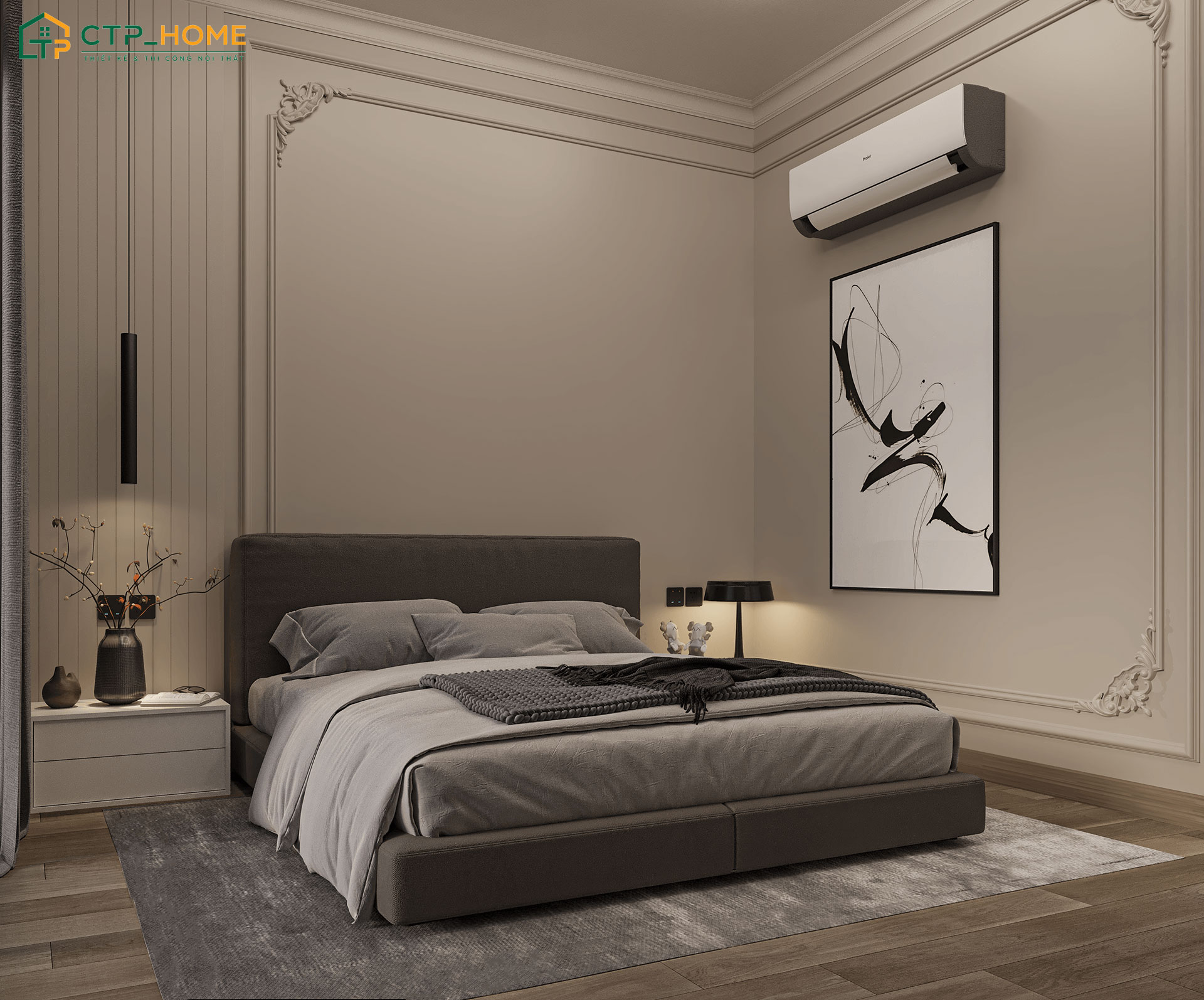 Tranh treo tường là ý trưởng trang trí phòng ngủ vợ chồng được khá nhiều gia đình lựa chọn