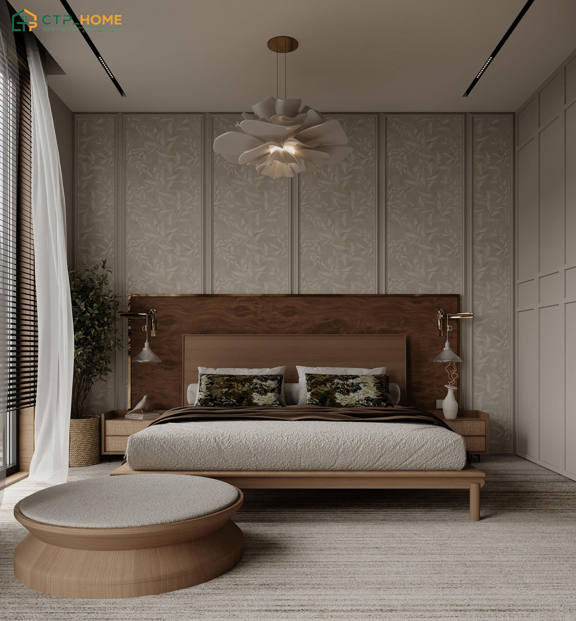Decor vợ chồng phòng ngủ đẹp với đèn trang trí giúp không gian trở nên ấm cúng và tinh tế hơn