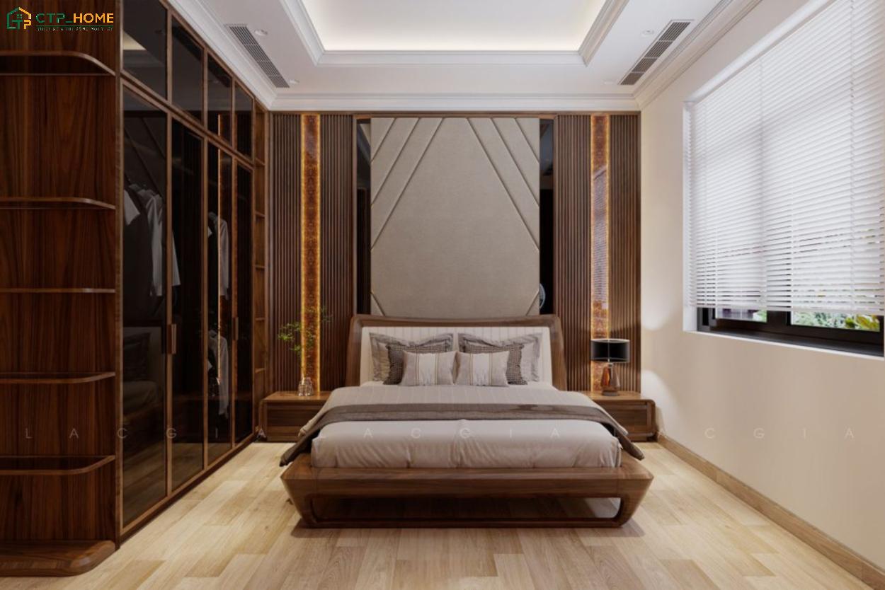 Mẫu thiết kế phòng ngủ cho nhà cấp 4 sang trọng với gam màu ấm giúp đem đến sự thoải mái khi sử dụng