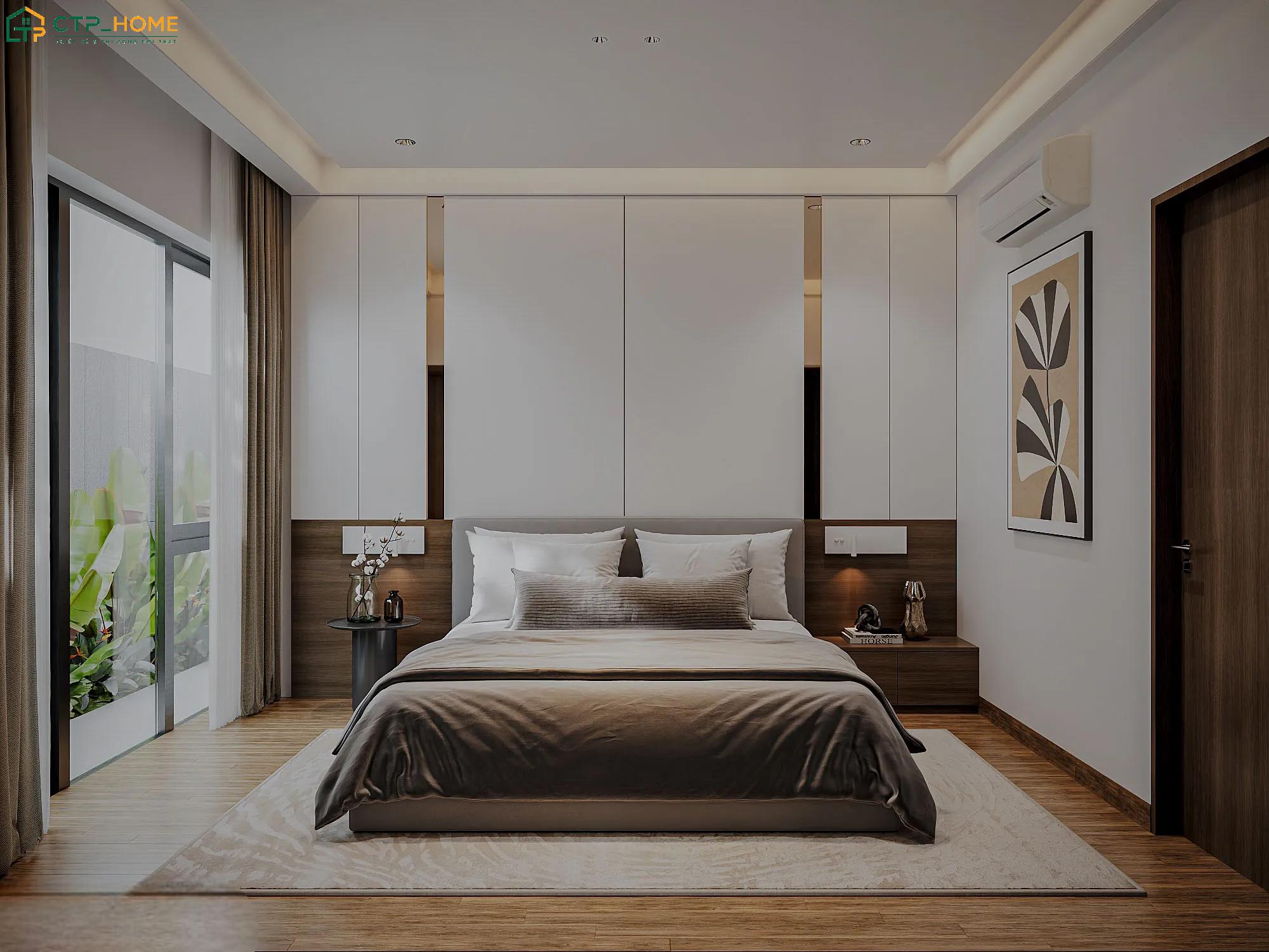 Mẫu phòng ngủ nhà cấp 4 phong cách hiện đại với nội thất tối giản và tone màu trung tính