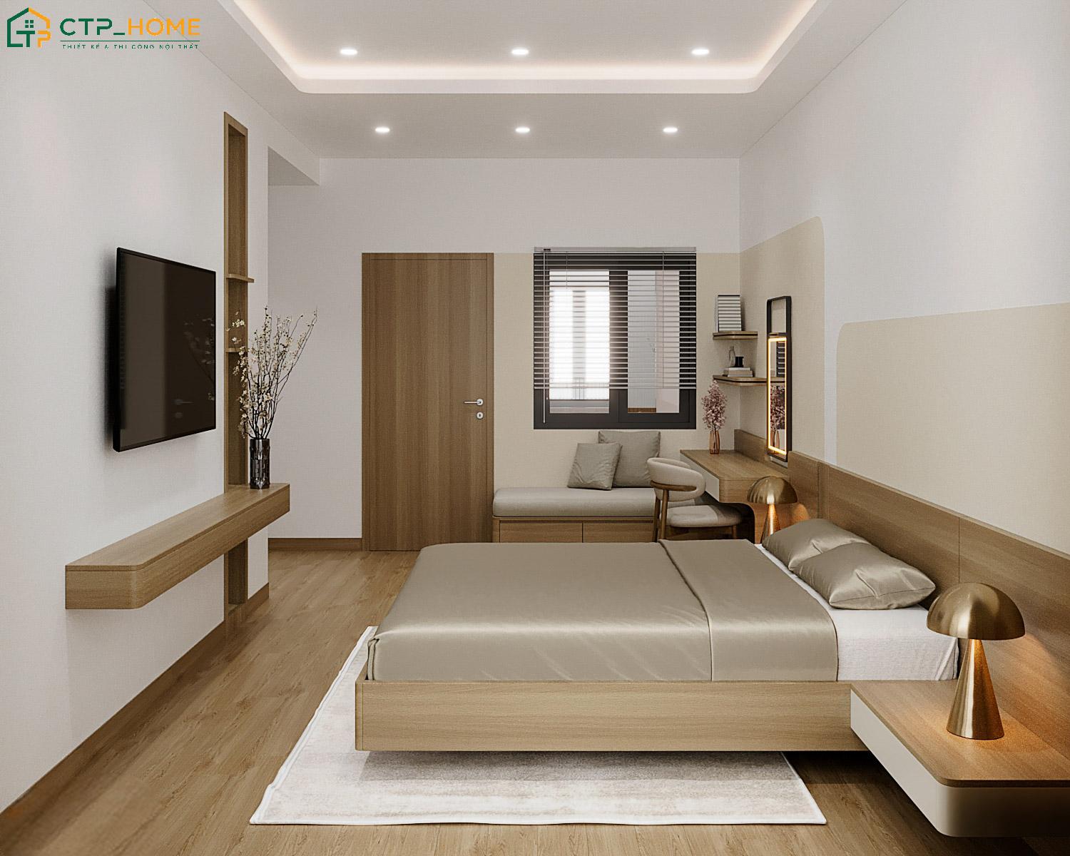 Mẫu thiết kế phòng ngủ nhà ống tối giản với nội thất vừa đủ giúp tạo cảm giác thoải mái hơn