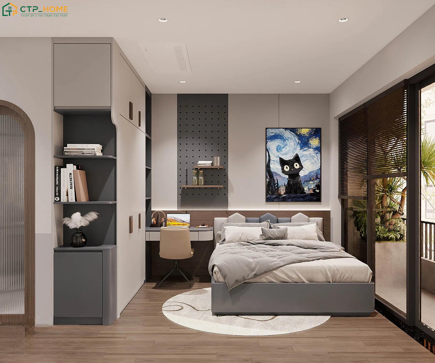 Sử dụng hệ cửa sổ cỡ lớn để giúp không gian phòng ngủ nhà phố luôn thông thoáng và dễ chịu