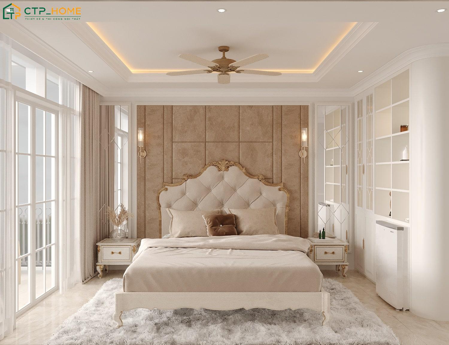 Mẫu phòng ngủ nhà ống phong cách cổ điển nổi bật với các họa tiết hoa văn tinh xảo